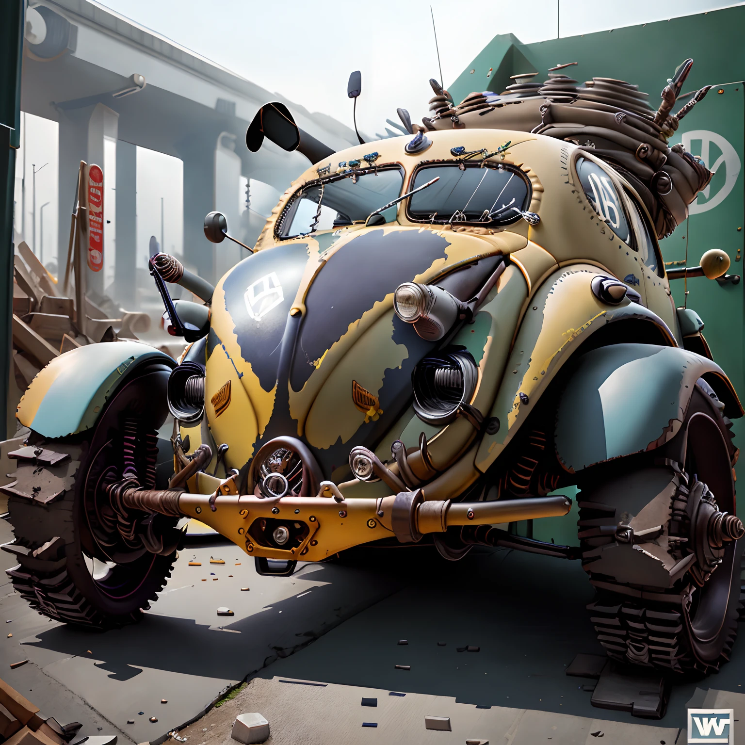 dieselpunkai, VW Beetle, detailed, intricate