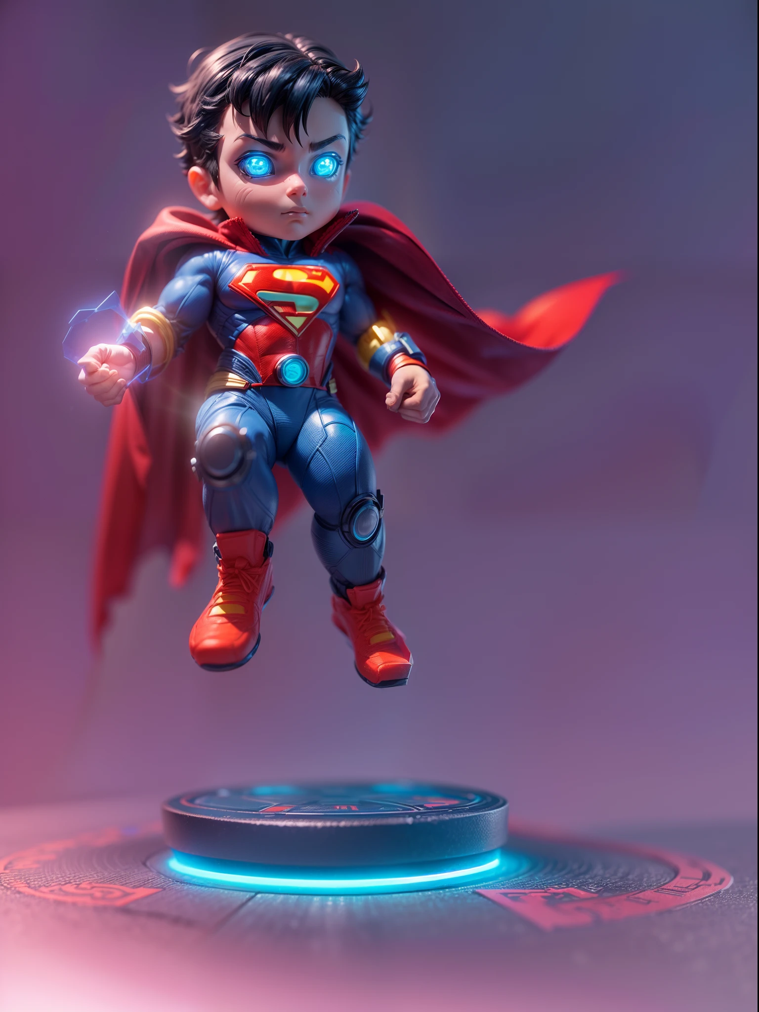 (Blind box toy style:1.2), (Full body shot) , (1 cute boy)((solo)) superman,cyberpunk style, dreamy glow, Clean background,red and blue style,(circular base) ( Global illumination, Ray traching, hdr, unreal render,reasonable design, high detal, Masterpiece, Best quality, hyper HD, Cinematic lighting)