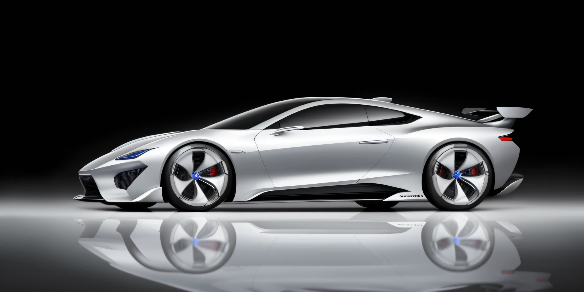 Close-up of silver sports car,car design, concept automobile design, aerodynamic body, concept car design, futuristic concept design, side perspective, Hologram paint car, concept design, Futuristic concept car, car concept