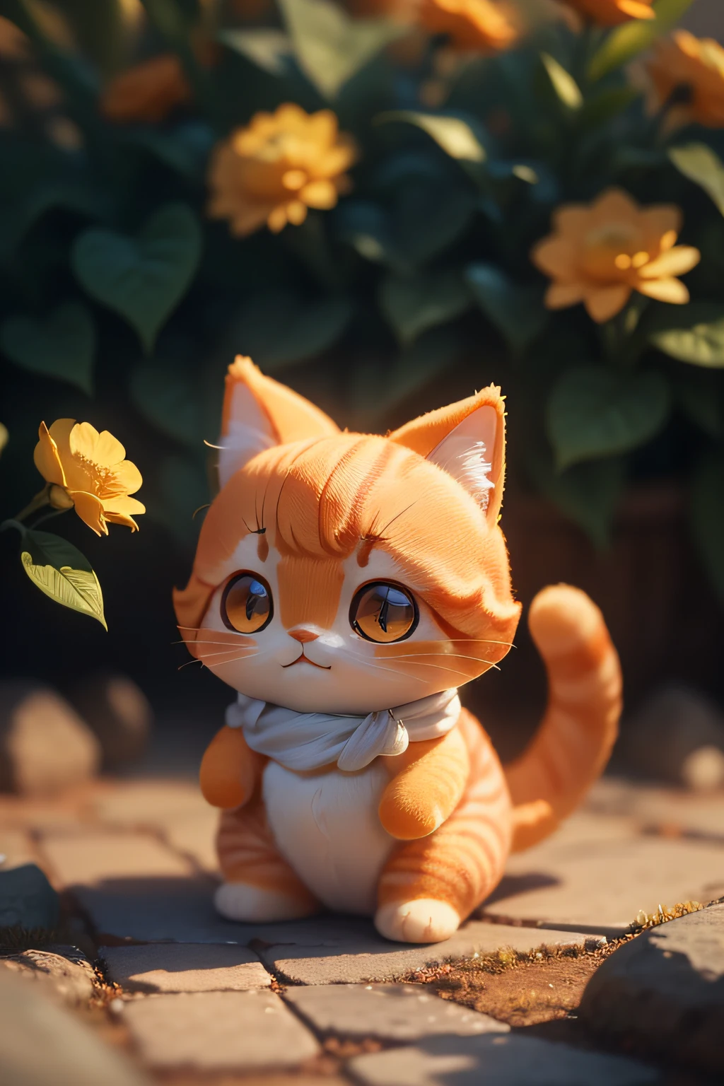 A cute little orange milk cat,(Delicate plush tail| delicate linework:1.3),(Complicated details),HDR effect,(Complicated details,hyper-high detail:1.2),Movie close-up,Light and shadow flow,Jumping,Make a splash