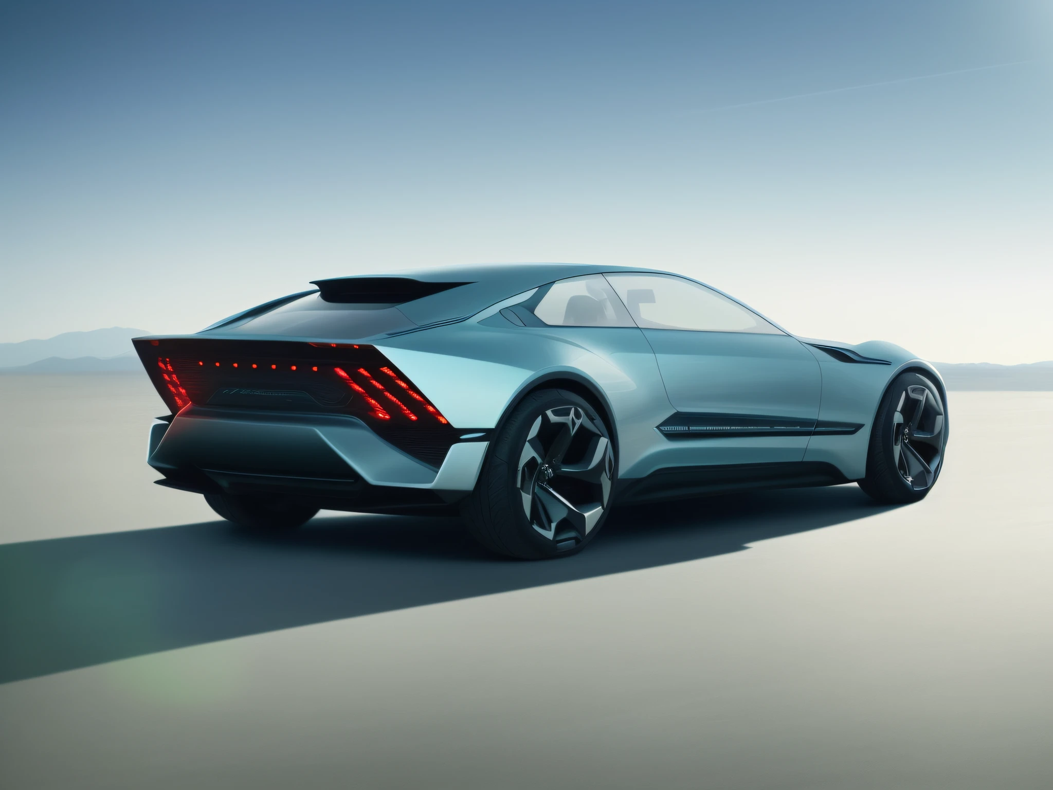 Close up of silver car on desert surface, Concept car, futuristic product car shot, Futuristic concept car, futuristic suzuki, concept ar, Futuristic car, Very futuristic, futuristic car concept, Futuristic car, futuristic concept design, Vehicle design trends, car concept, cybertruck, futuristic design, concept car design, Hologram paint car