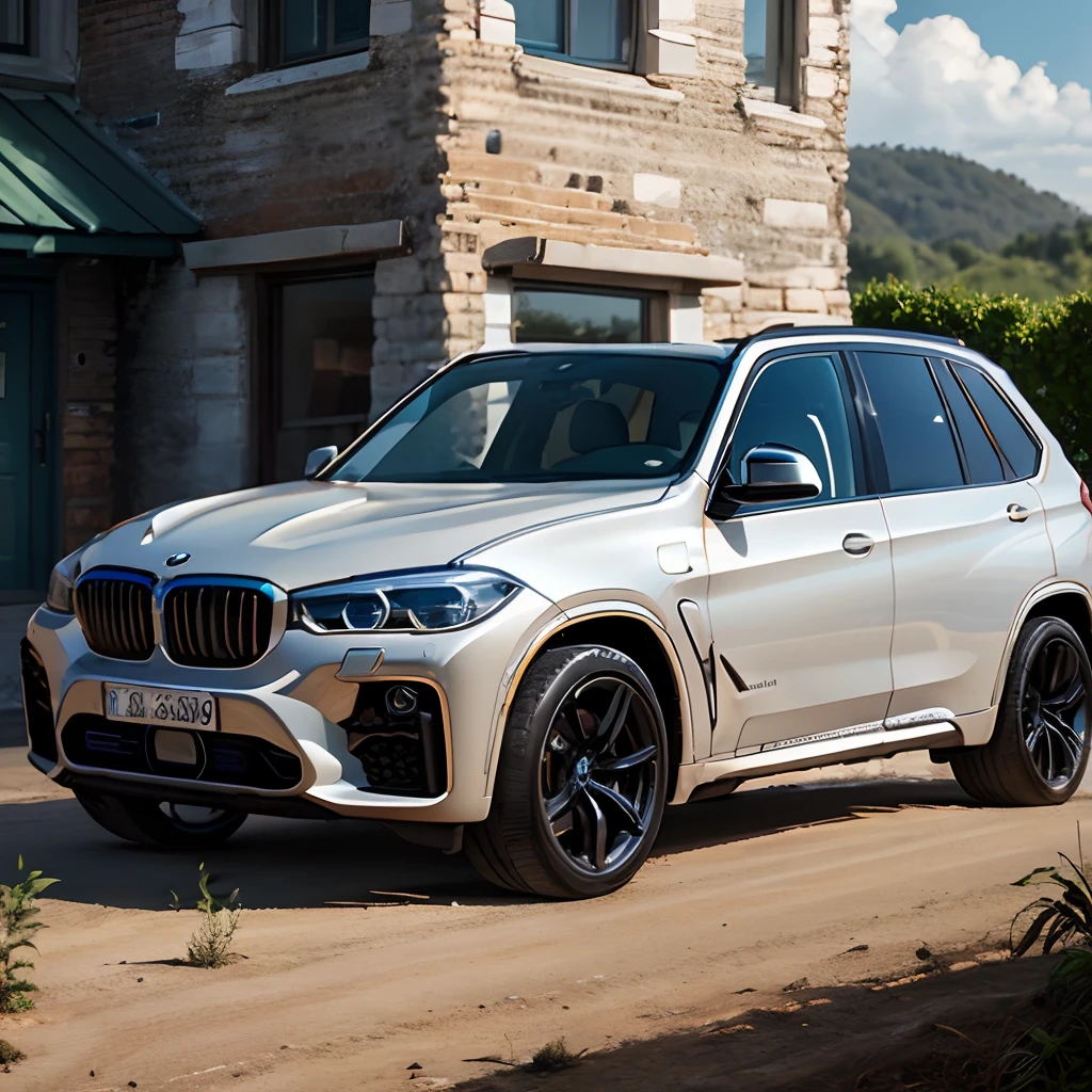 Next to the rural courtyard there are cornfields and BMW X5