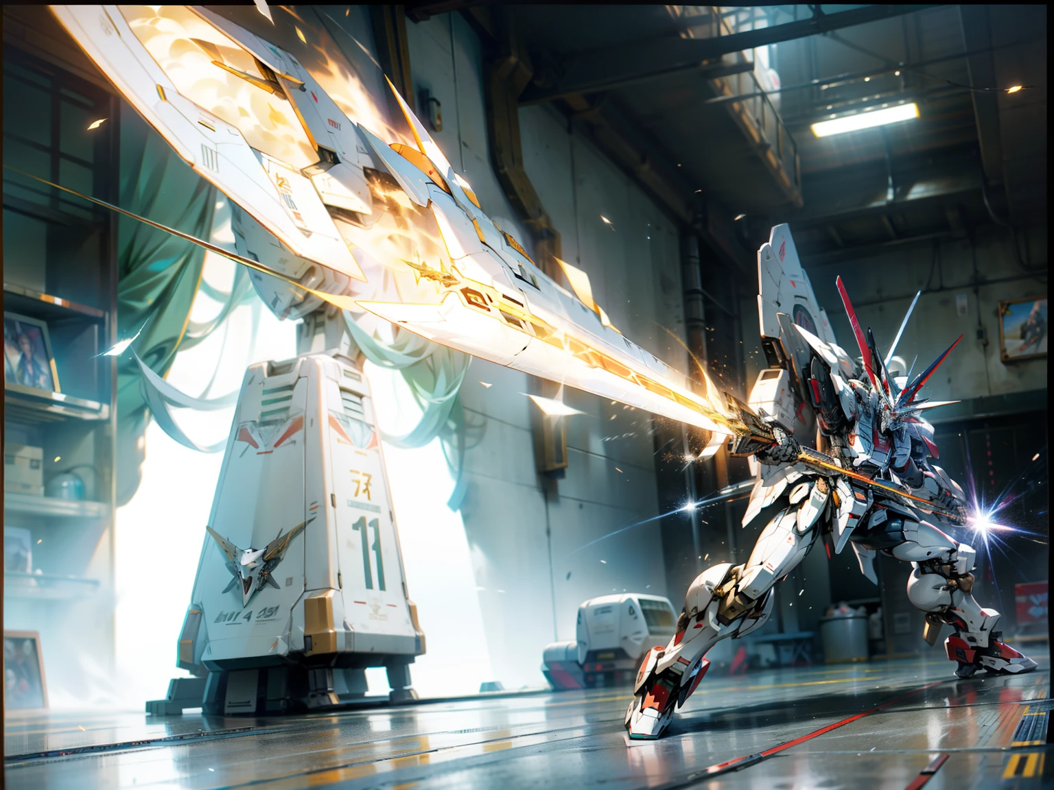 Surrealism, Ray Tracing, Photorealistic, UHD, High Detail, 32k, Best Quality, Textured Skin, Gundam Mecha, Flight, Funnel, Brave Perspective Post, Masterpiece, Best Quality, Mecha, Unmanned, (Full Body), (Black Mecha: 1.5), (Axisymmetric: 1.4), (HDR), (Movie Light: 1.1), White Eyes, Cool, Science Fiction, Fire, Universe, oversized shield, background of the earth, with laser sword beams, wars, conflicts, weapons in hand (has a huge weapon: 1.5),