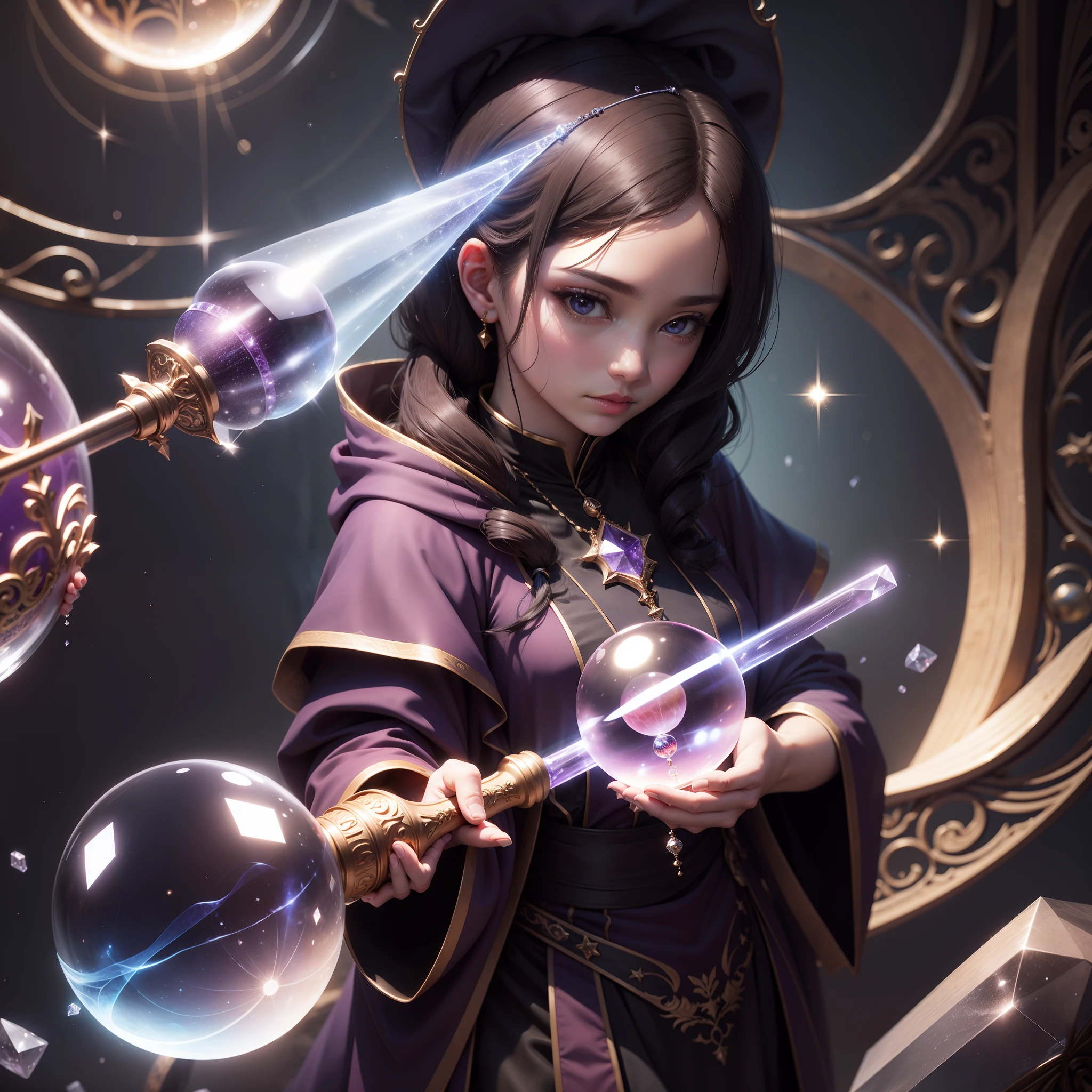 A magic wand with a beautiful crystal ball used by witches、
