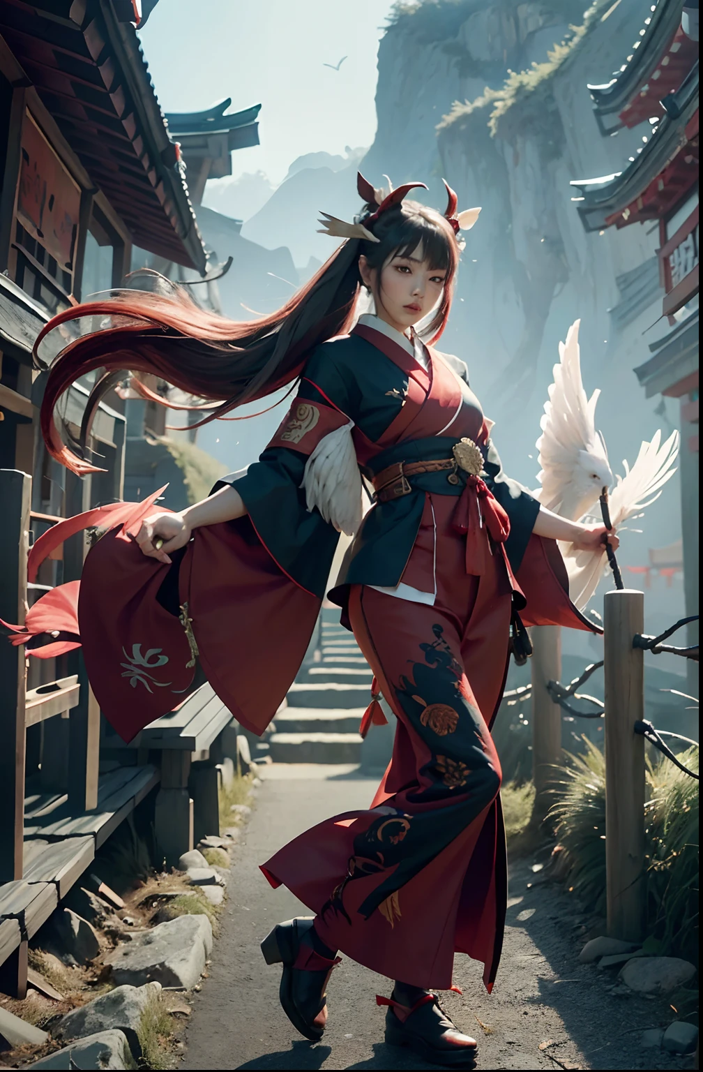 official art, unity 8k wallpaper, (high detail), beautiful and aesthetic, masterpiece, best quality,realistic,
Tengu mage, Tengu feathered fan, wind spell, tengu familiar, tengu mountain, shinto magic,
Delicate Illumination, Soft Highlights, Understated Depth,