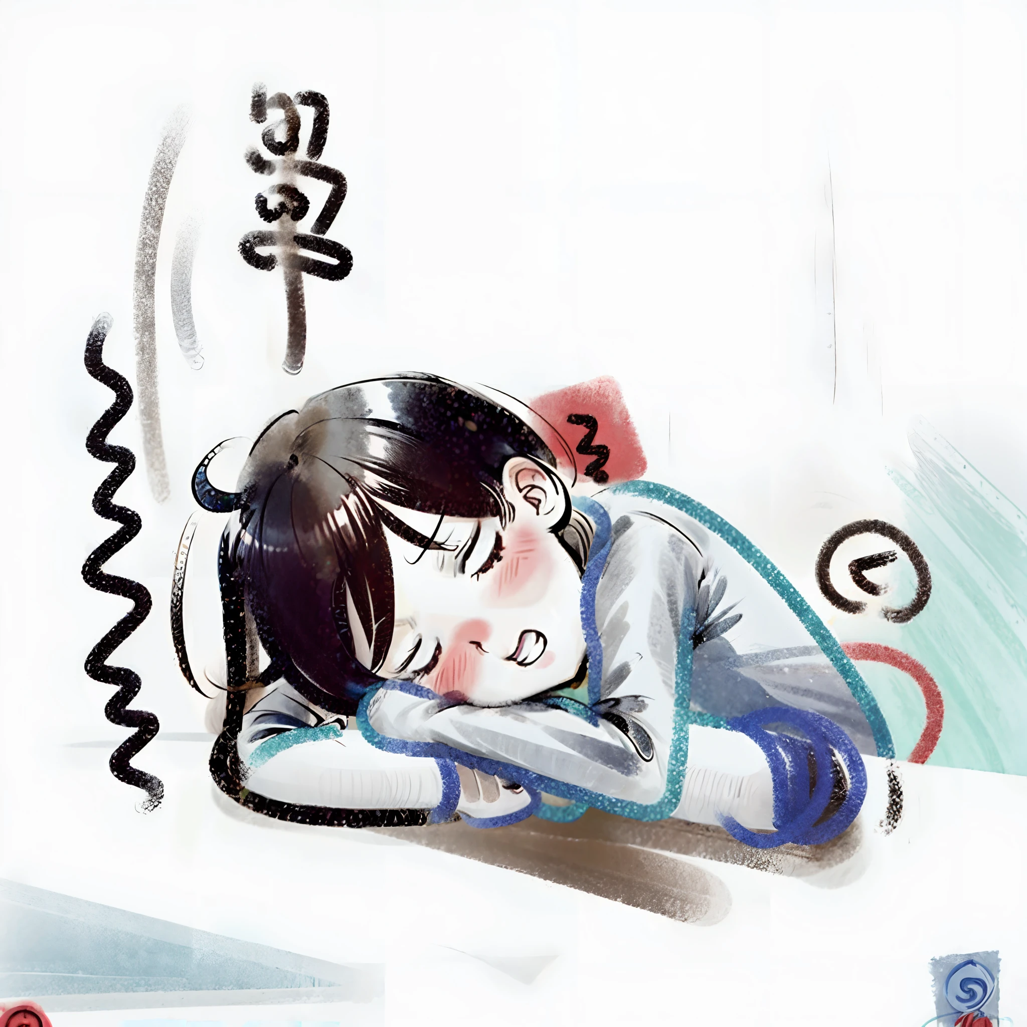 anime girl laying on the table with her head on her hands, conrad roset and makoto shinkai, by Conrad Roset, serene illustration, lo-fi illustration style, style of conrad roset, by Eizan Kikukawa, in style of laurie greasley, calm night. digital illustration, inspired by jeonseok lee, inspired by Conrad Roset