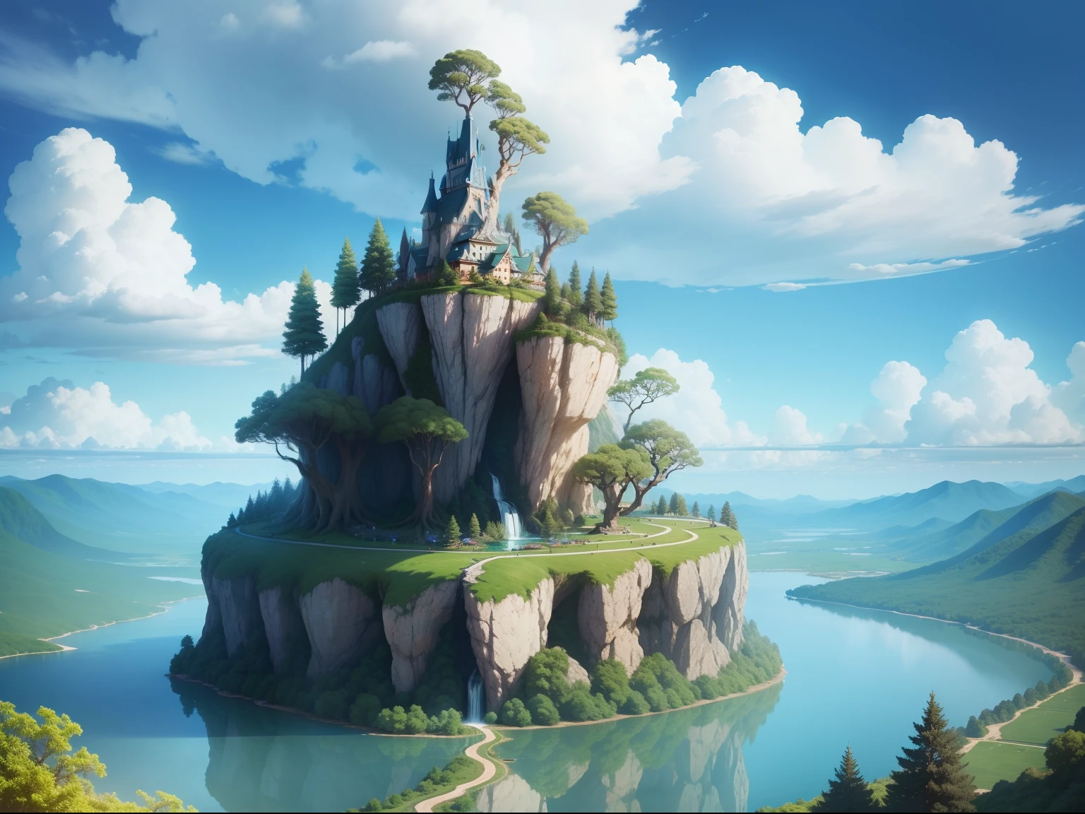 Skysky，​​clouds，daysies，without humans，mont，scenecy，Eau，The tree，blue-sky，waterfallr，naturey，lakes，rios，The cloudy，There are elves，There are yokai