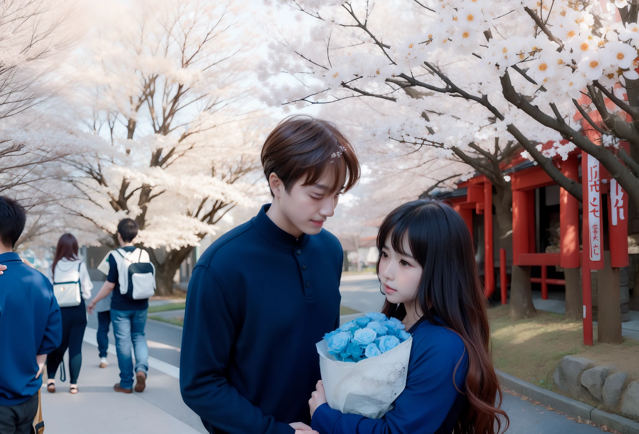 White and tender skin,Has brown bangs,Shui Ling's eyes looked at the boy