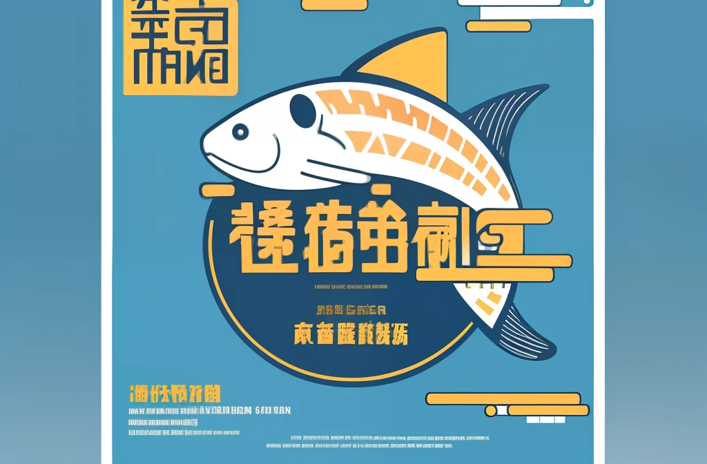 There is a poster,It depicts a sturgeon bent over,Pure line drawing,Inside a solid background,flatillustration,Traditional Chinese minimalist style,an advertising poster