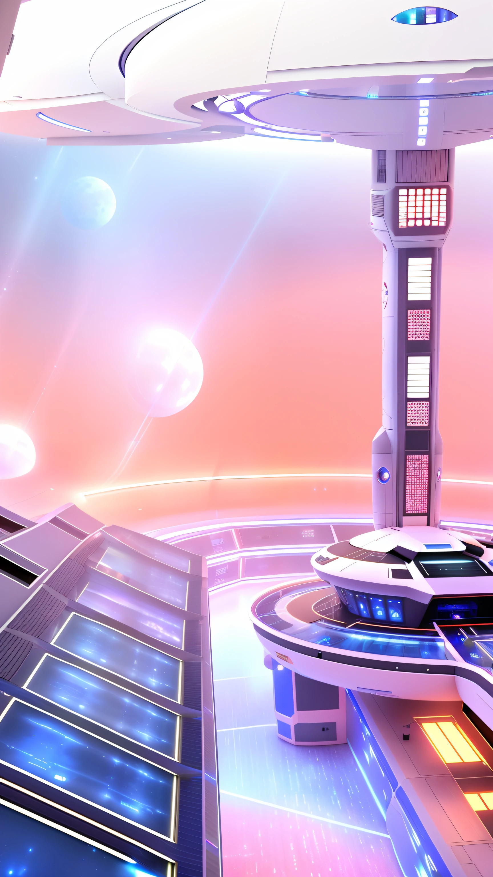 Alafid view of TV studio with stage and lighting, futuristic space ship interrior, futuristic laboratory, futuristic scientific laboratory, space station interior, in a futuristic spaceship, interior of an alien spaceship, high tech space ship interior, in futuristic laboratory room, futuristic space station, inside a space ship, futuristic sport arena, 3 d render of a scifi spaceport