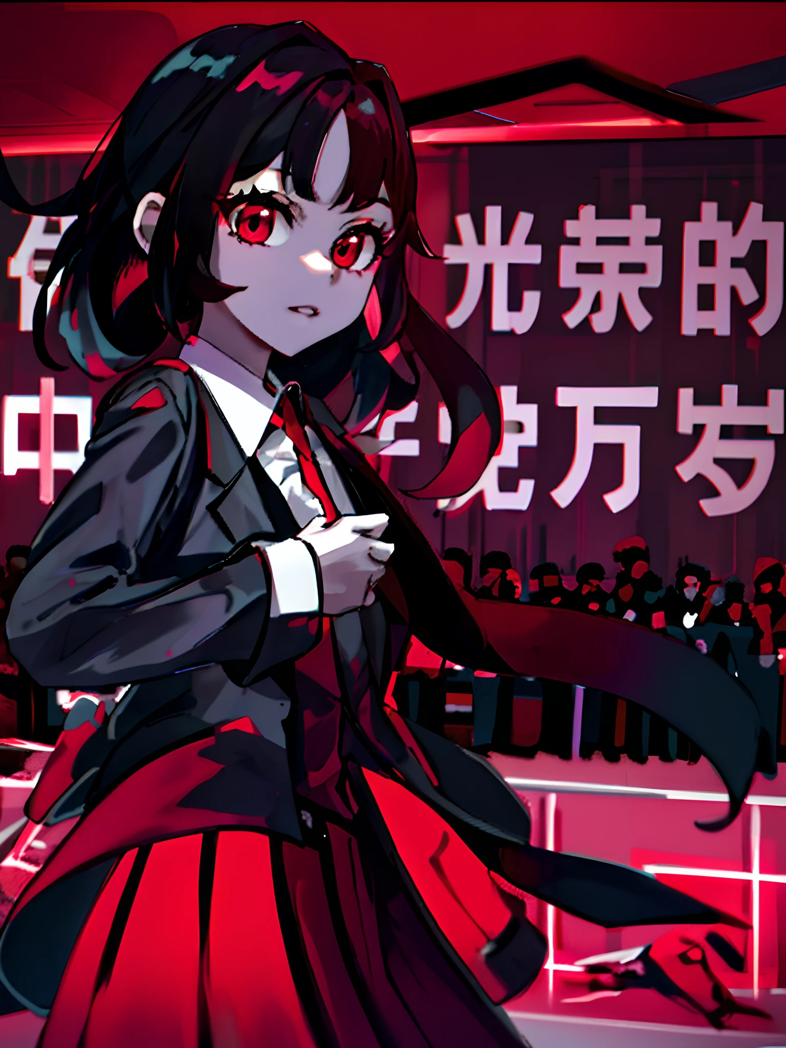 1girll,Business suit,high-heels,HighestQuali,Cinematic footage,Ultra-clear,red tint,hyper HD,