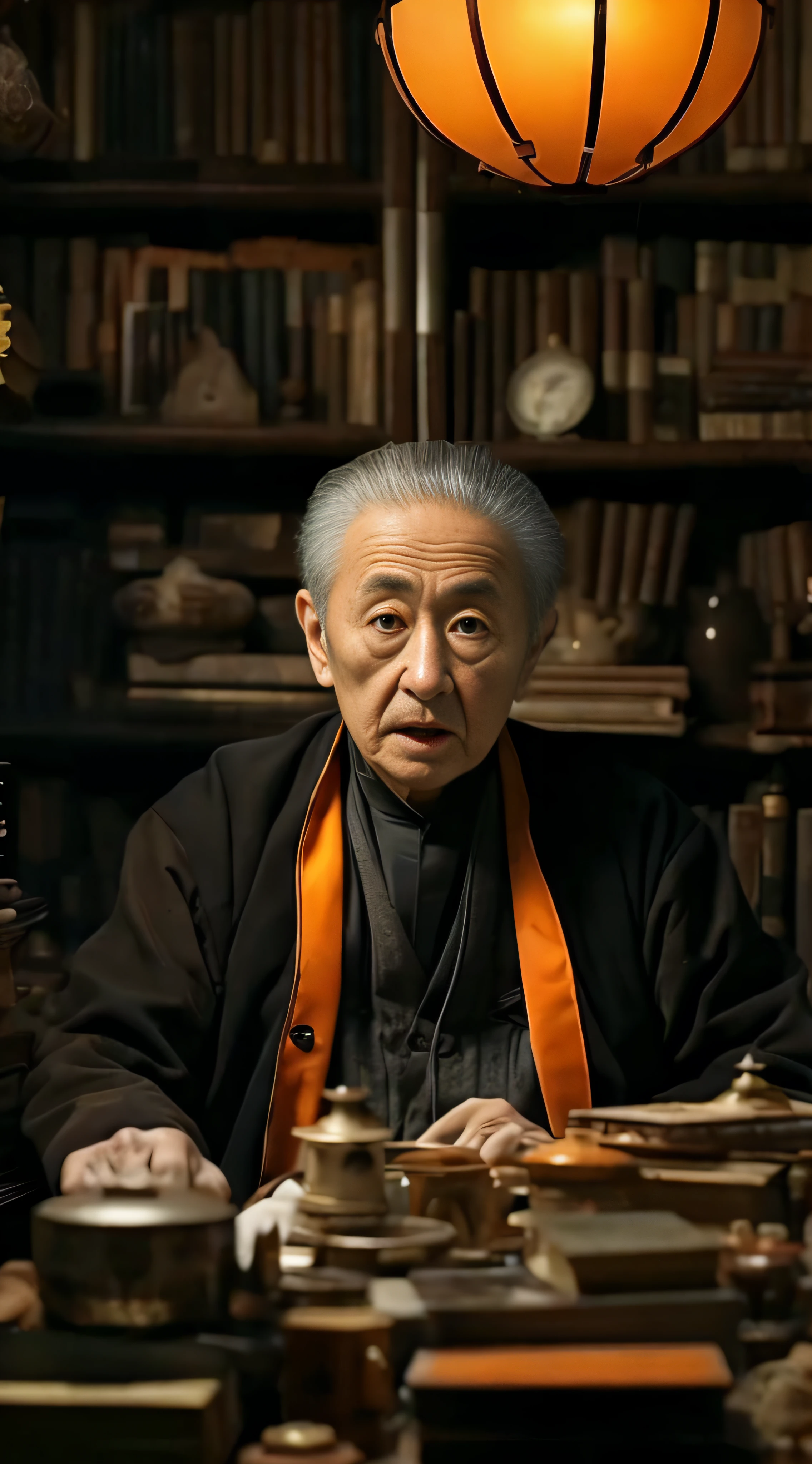 The Arafards sat at the table,There is a lamp overhead, amano yoshitaka, ryohji hase, Taoist, ishirō honda, tatsuyuki tanaka hd, masakazu katsura, yoshiyuki sadamoto, zhang daqian, Taoist master, inspired by Wu Daozi, Leiji Matsumoto