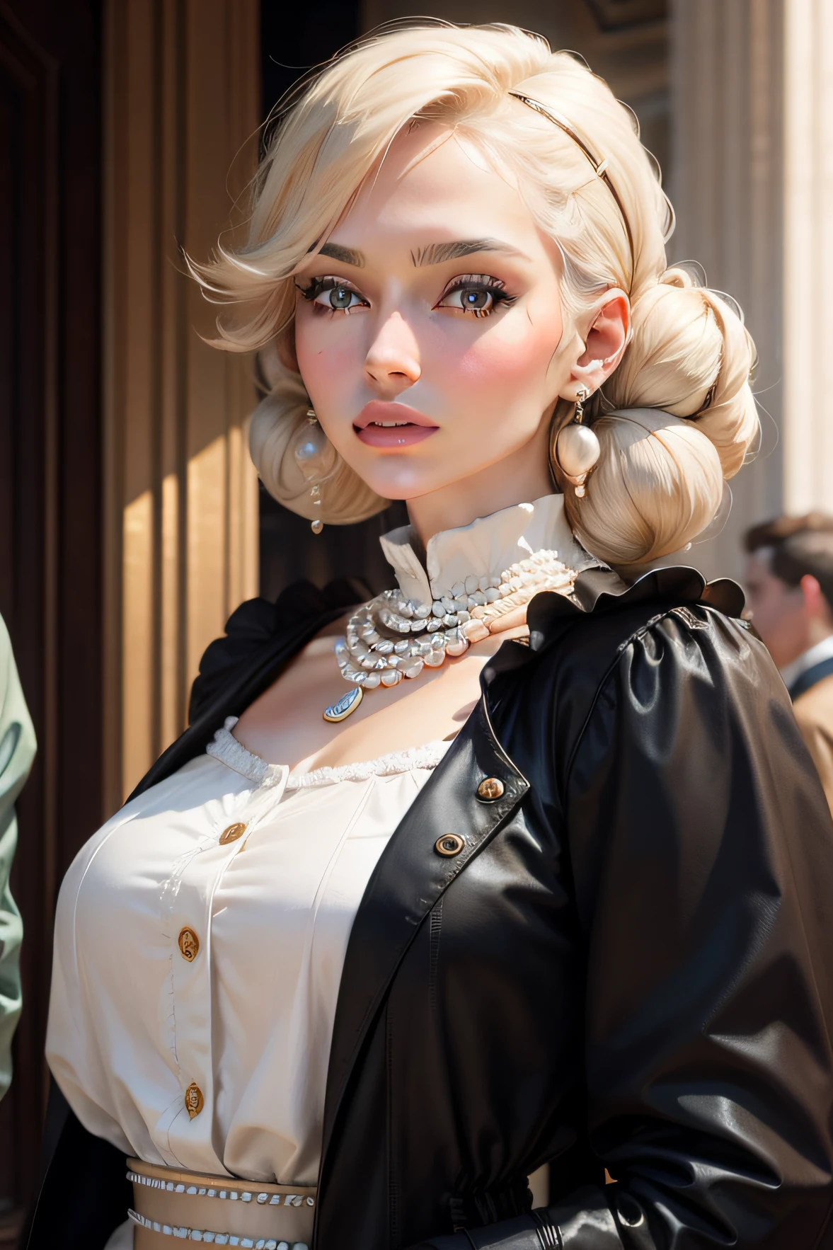 European and American woman wearing pearl earrings