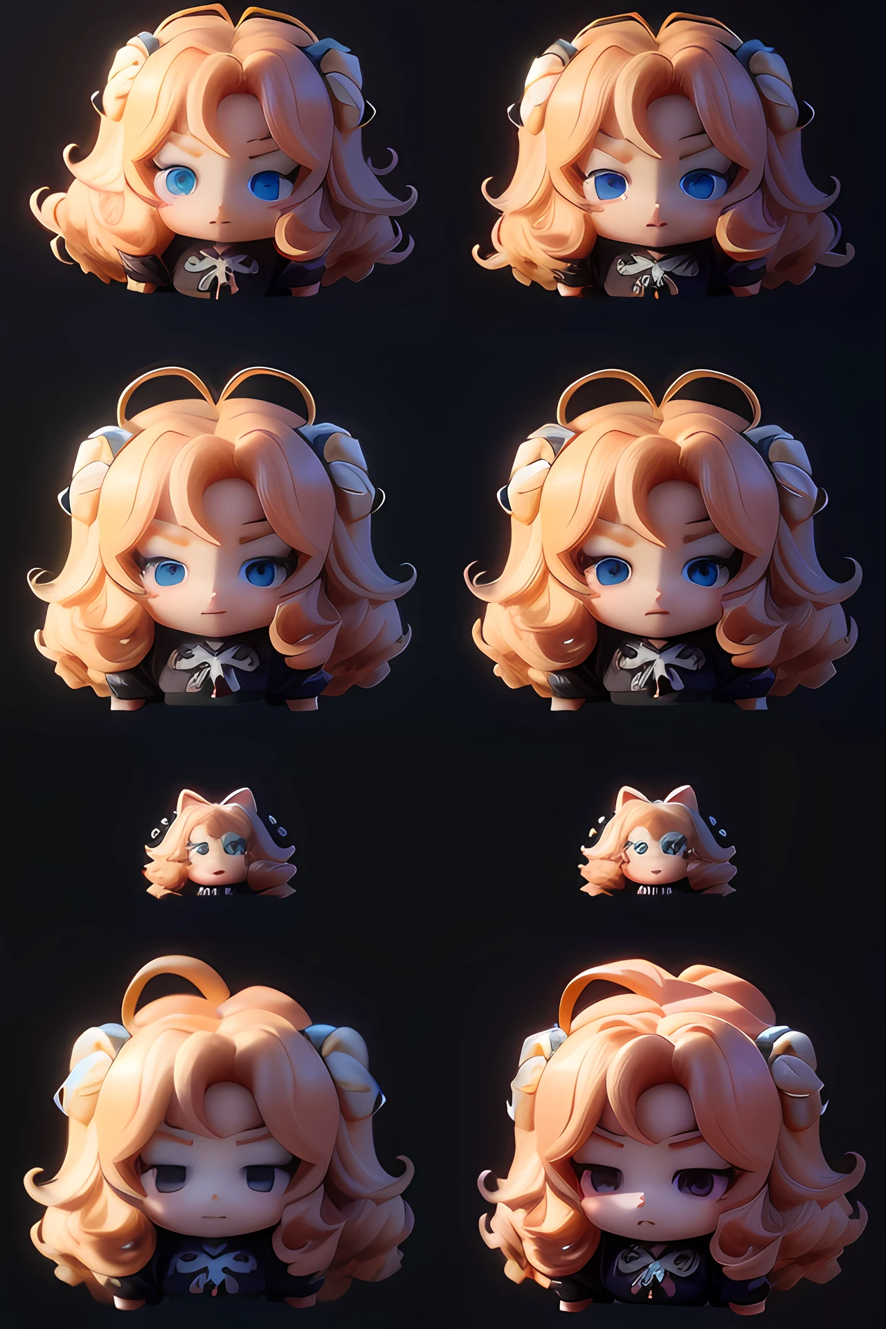 Close-up of a doll,There are different expressions on it, anime styled 3d, Cute detailed digital art, eyes in the style of nendoroid, cute 3 d render, Anime Stylization, Stylized anime, Anime style. 8K, advanced digital chibi art, render of a cute 3d anime girl, wlop loish and clamp style
