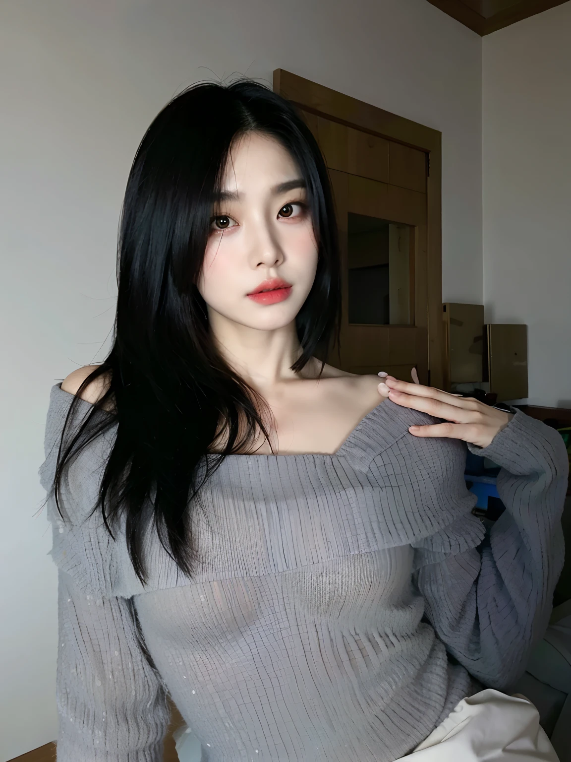 Ace, 4k, High Resolution, Masterpiece, Best Quality, Head: 1.3, (Korean K-pop Idol), Delicate Skin, Sharp Focus, (Cinema Lighting), Clavicle, Morning, Soft Light, Dynamic Angle, [:(detailed face:1.2):0.2], armpit wrinkles, thigh gap, red dress, slim, mid-chest, cleavage, full body,