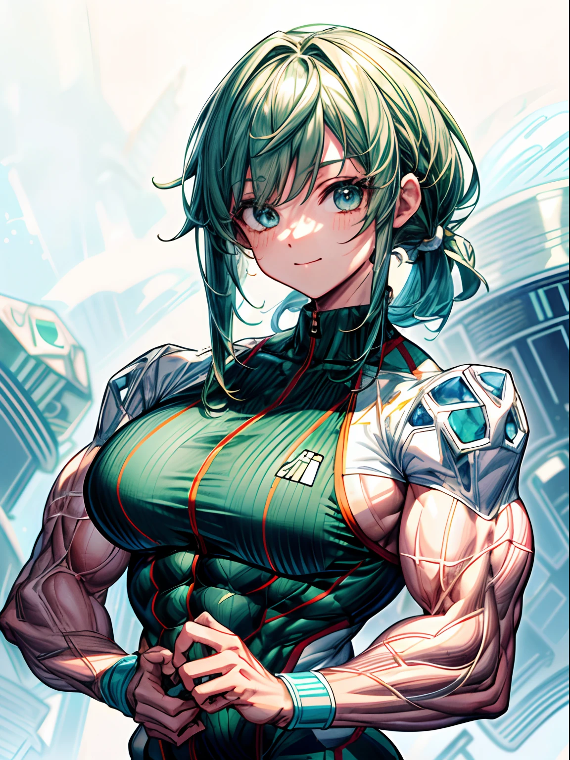 (BEST lighting) , (ultra intricately detailed) , 4K unification, (super-detailed CG: 1.2) , (8K: 1.2),(Original), (Masterpiece) , (Best quality),(Masterpiece:1.4),Anime-ish high quality,(Masterpiece),Masterpiece, Best quality, absurderes,((masterpeace, 4K, 8K, Yes, A high resolution))1girll,ssmile, One man only,She's in the Arctic,swim wears, Protruding blood vessels on the arm,Green tendons bulge,Spring, Boots, Perfect figure, Short green asymmetrical hair, Sweat, ((body builder:1.5)),The strongest in the world,Icy background,(Beautiful bace),(Girl),(Female),(((Upper body:1)))