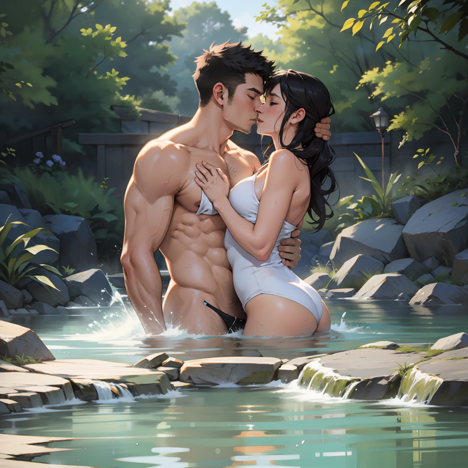 Couples kiss，bathhouse，Raised sexy，intense emotion