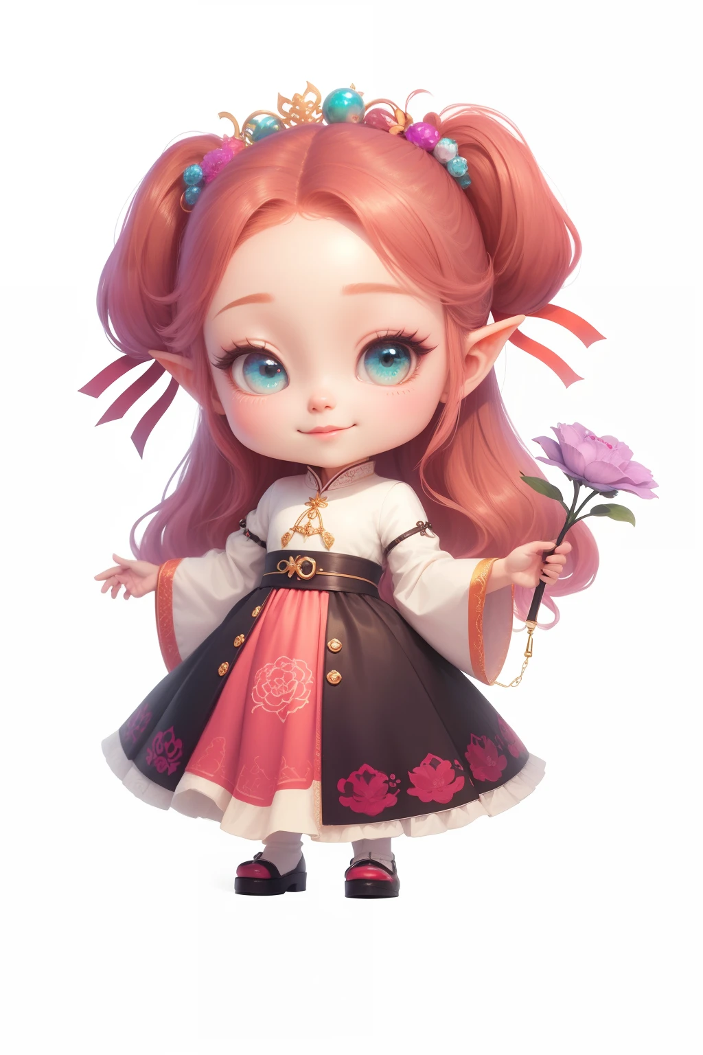 naughty girl,(elvish ears),(Two-dimensional eyes),smiling expression,Vivid figure,Chinese shoes,white limbo,Pattern,Pedras preciosas,Refinement,8K,,Refinement,Exquisite painting,lovely digital painting,anime styled digital art,style of anime。8K,A beautiful artwork illustration,adorable digital art,(3D),
