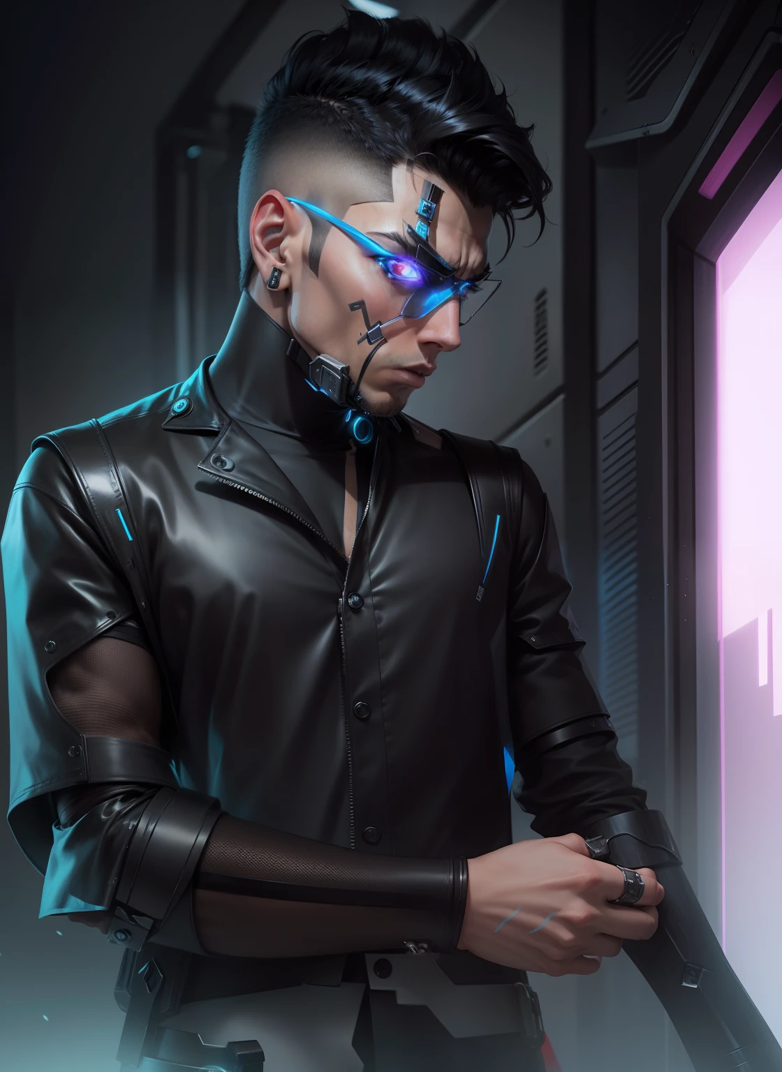 Change back ground cyborpunk handsome boy really strict face 8k. Ultra really strict