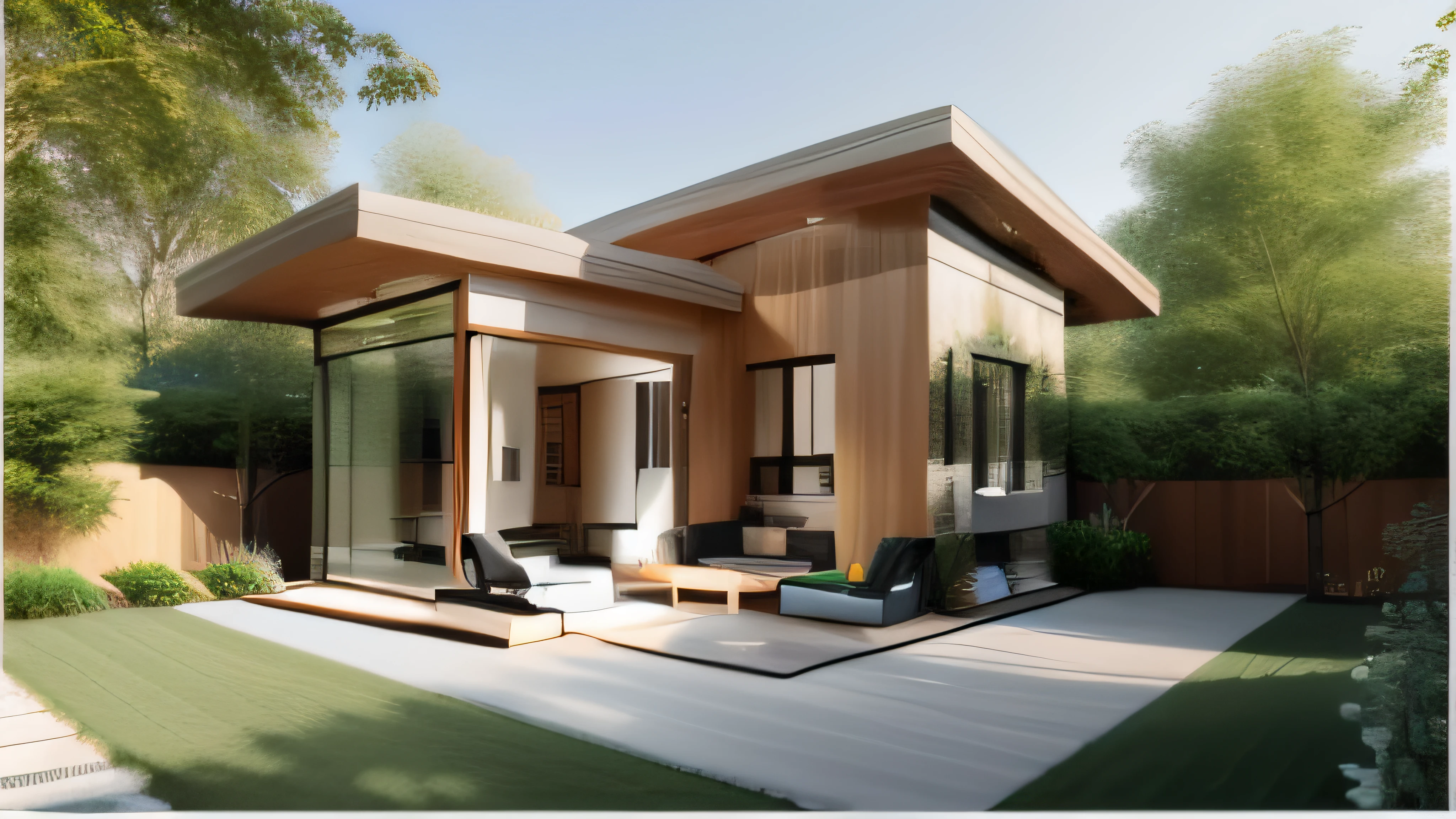 Modern House , wood , In the garden, Morning light