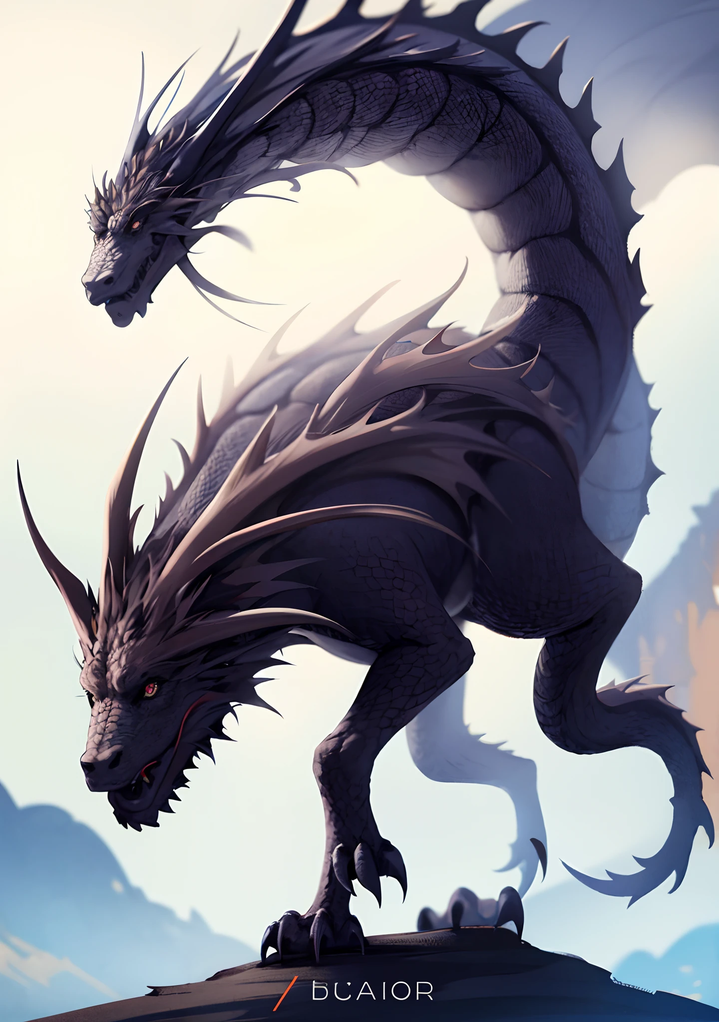 Brunette girl black eyes dragon standing painting