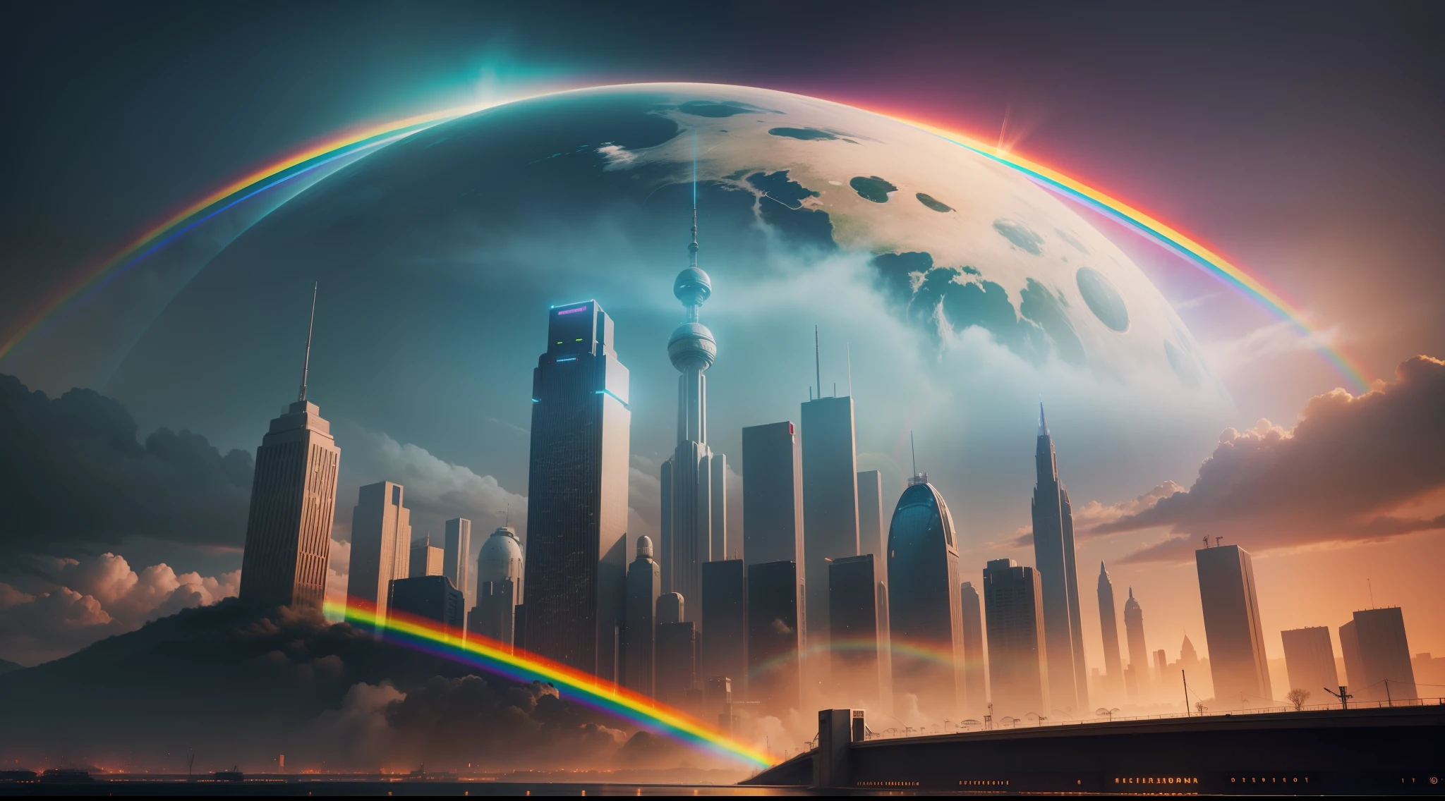 A city of science fiction,Rainbow colors