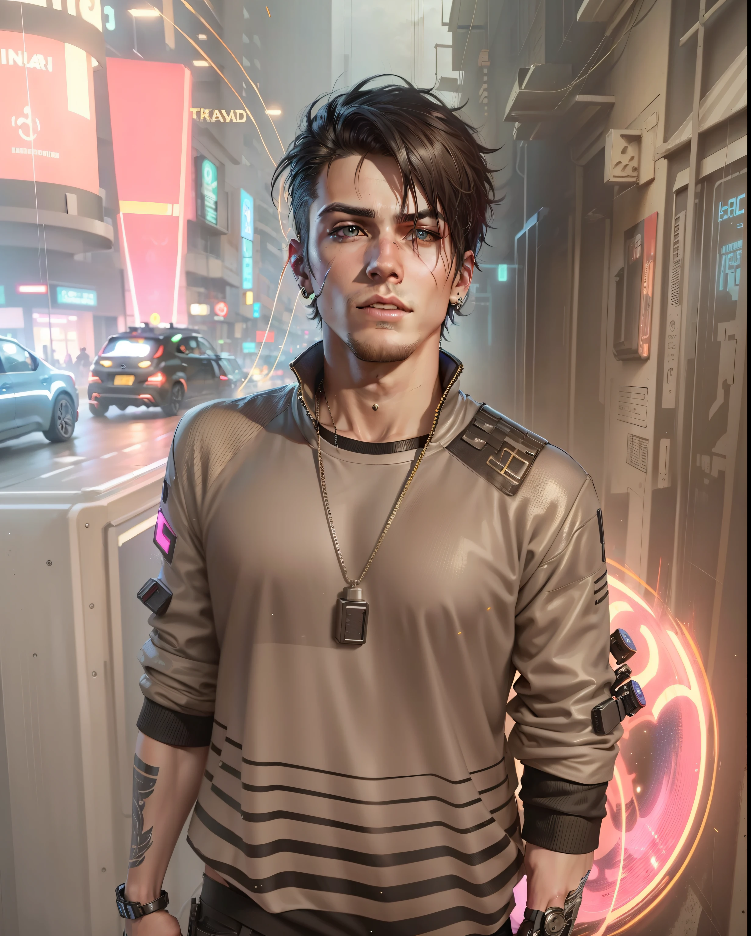 Change background cyberpunk handsome boy, realistic face, 8k, ultra realistic
