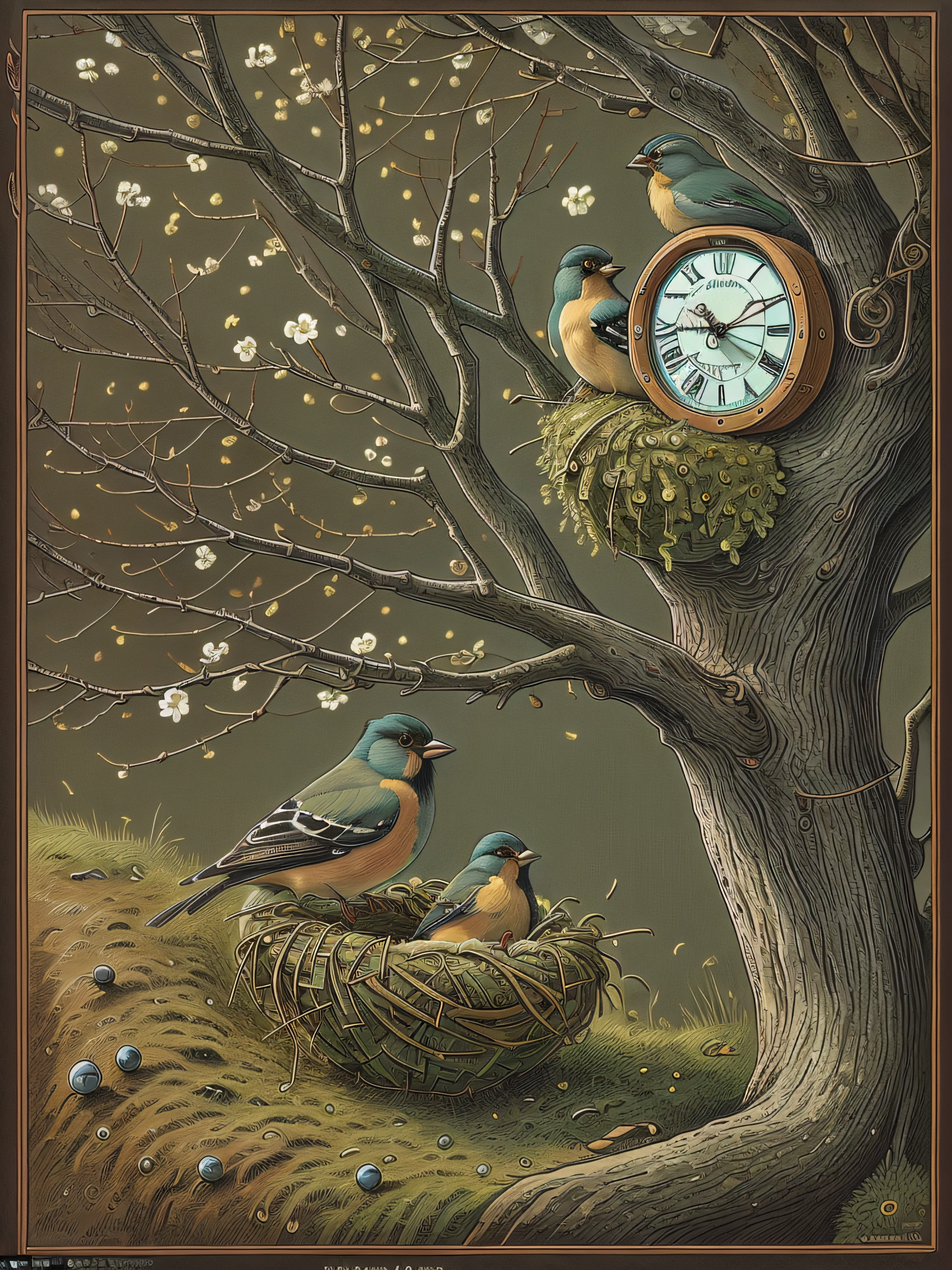 The clock-a-clay is creeping on the open bloom of May,
The merry bee is trampling the pinky threads all day,
And the chaffinch it is brooding on its grey mossy nest
In the whitethorn bush where I will lean upon my lover's breast