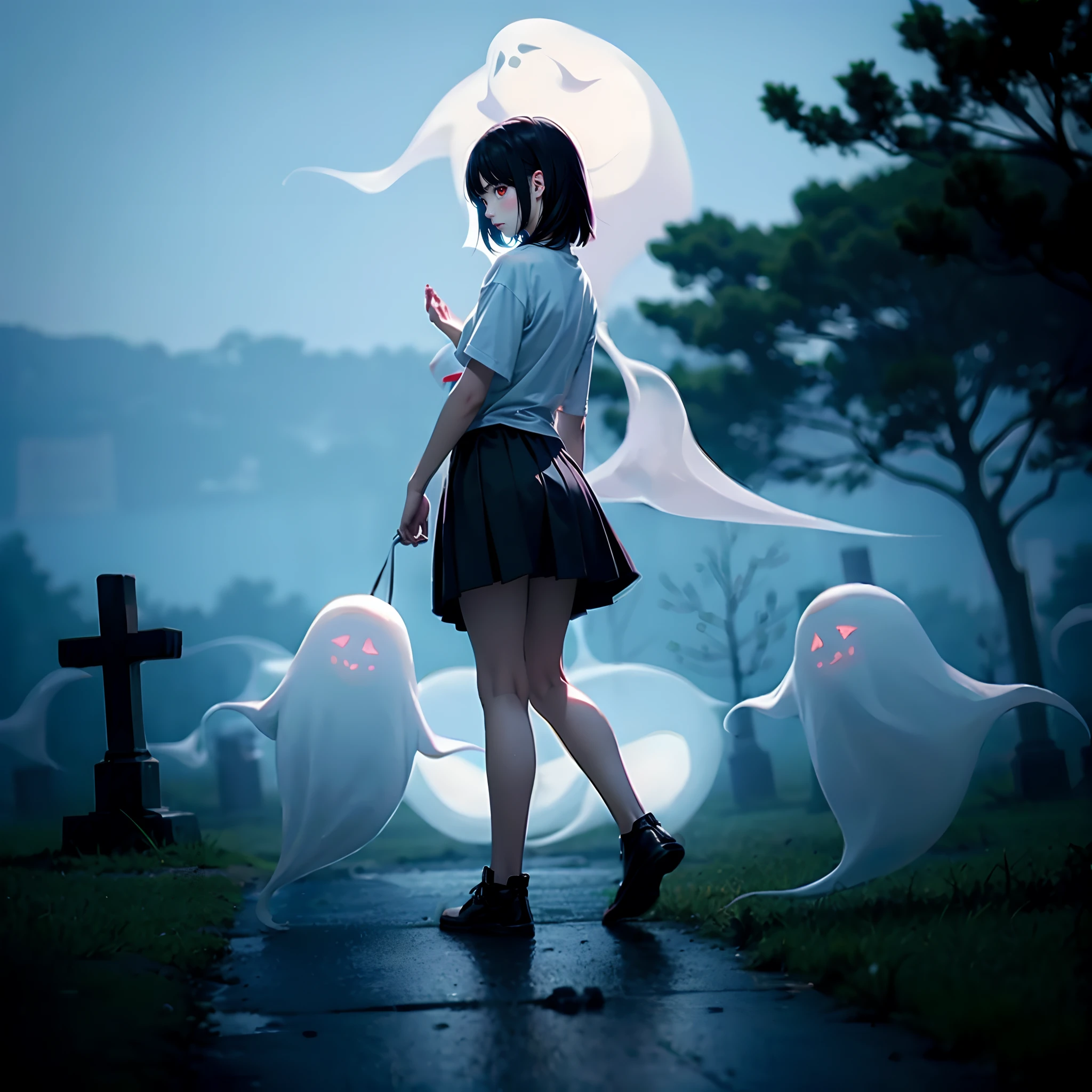 best quality, ultra high res, Japanese cemetery,test of courage,japanese horror, (blurry background:1.3), dead of the night,1girl wearing casual clothes such as t-shirt ,photography,girl focus, fog, Composition to produce fear, in the dark, shadow, silhouette, (spirit photography:1.4), (anxious expression:0.9)
, (fear:0.9),
BREAK,
red moon, deep fog, (ghost in background:1.7), figure of a bloodless woman in background, dry well,
(mysterious hand grabbing girl's ankle:1.4), looking back,