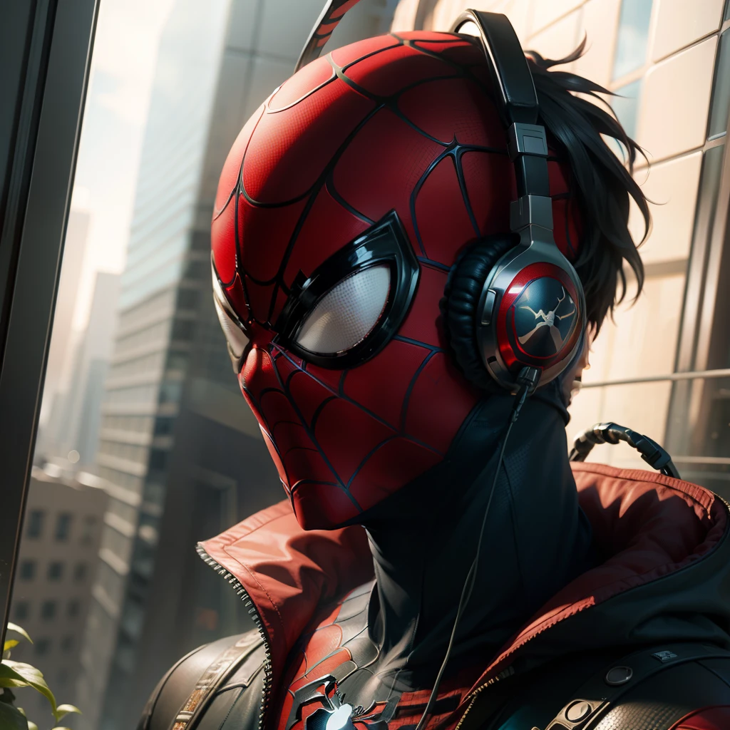 spider man , head phone , music , plant , Galaxy