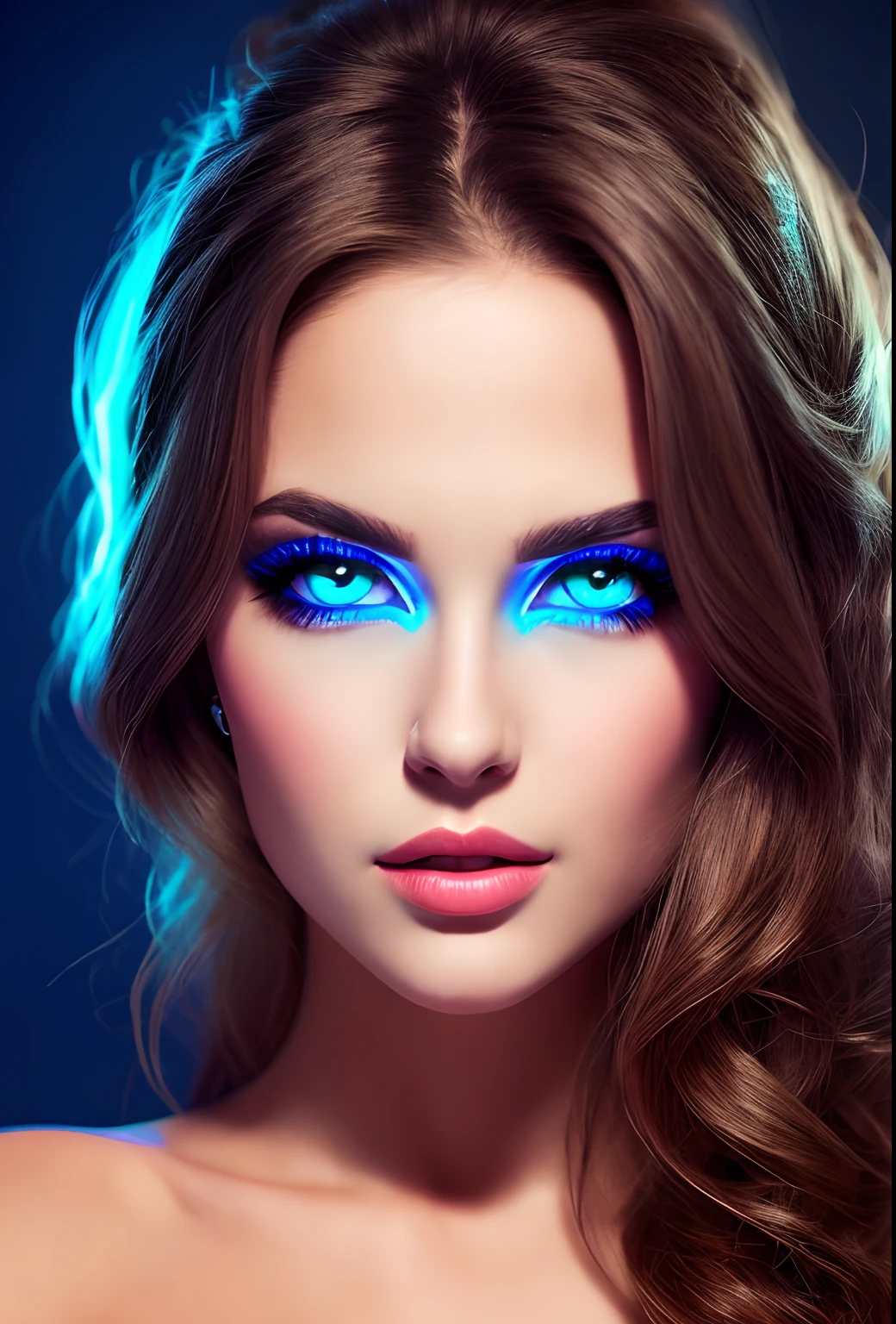 Very Beautiful princesse with super glowing blue eyes sexy face portrait