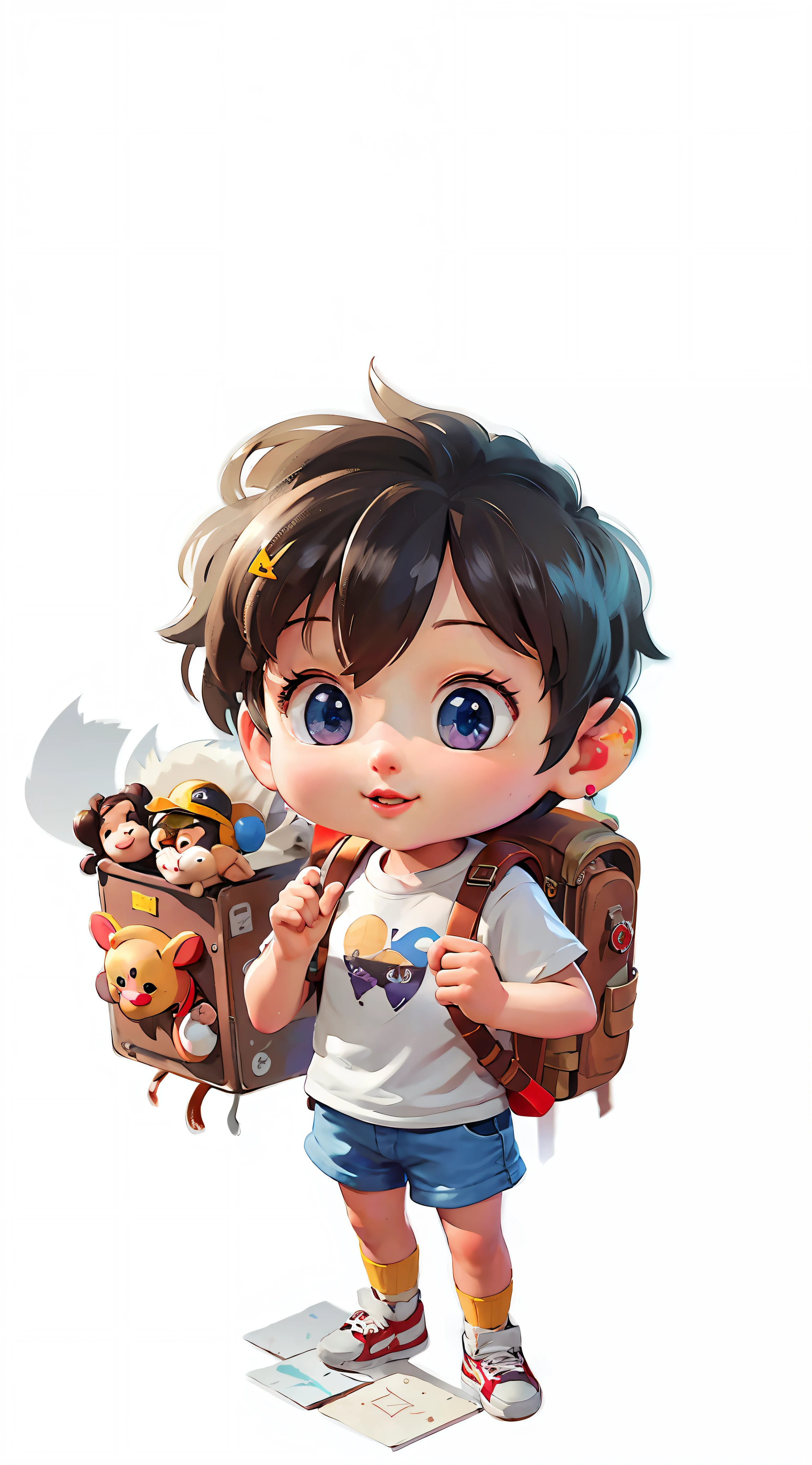 ((Best quality)), ((masterpiece)), (detailed: 1.4), 3D, cartoon boy with backpack and monkey holding a backpack, single boy concept art, guweiz style art, cute detailed digital art, telegram sticker, cute cartoon character, adorable digital painting, cute character, cute art style, telegram sticker design, maple story character art, hero 2 d fanart art, children's art in artstation, by Yang J, HDR (High Dynamic Range), Ray Tracing ,NVIDIA RTX,Super resolution,Unreal 5,Subsurface scattering,PBR texture,Post-processing,Anisotropic filtering,Depth of field,Maximum clarity and sharpness,Multilayer textures,Albedo and specular maps,Surface shading,Precise simulation of light-material interaction,Perfect proportions,Octane Render, Two-Tone Lighting,Wide Aperture,Low ISO,White Balance,Rule of Thirds,8K RAW