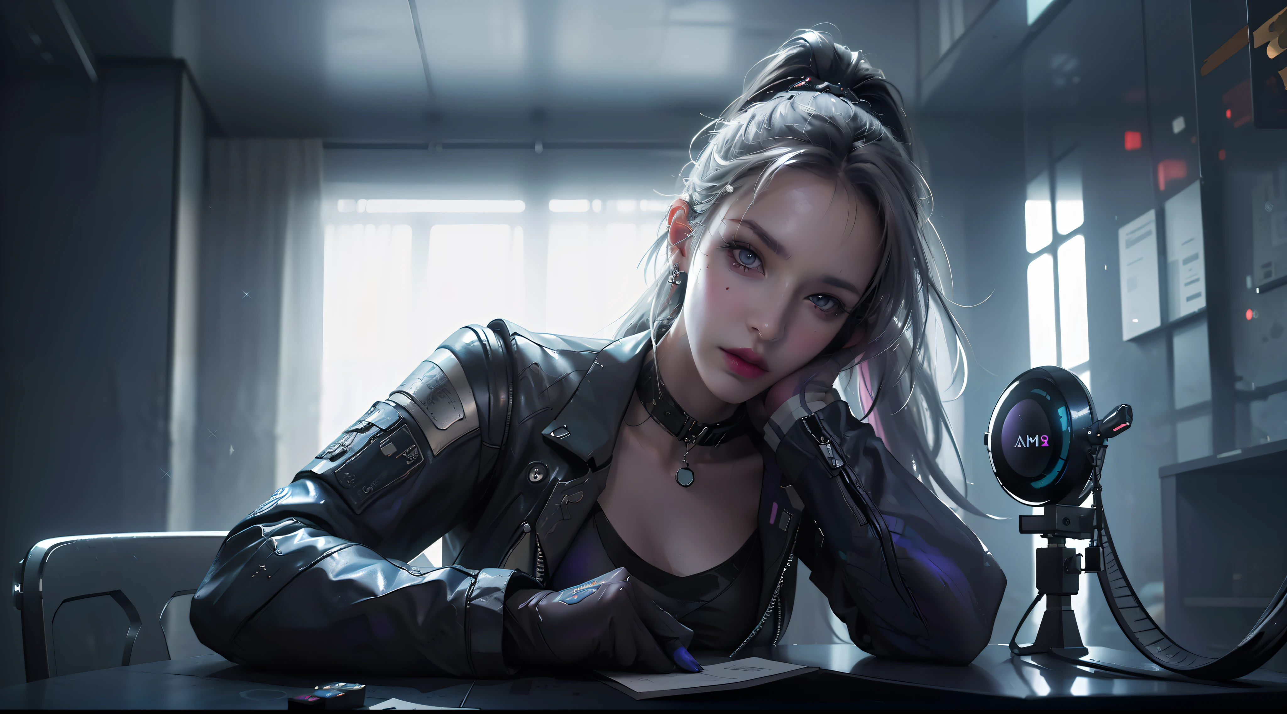 ((Best quality)), ((masterpiece)), (detailed:1.4), 3D, an image of a beautiful cyberpunk female,HDR (High Dynamic Range),Ray Tracing,NVIDIA RTX,Super-Resolution,Unreal 5,Subsurface scattering,PBR Texturing,Post-processing,Anisotropic Filtering,Depth-of-field,Maximum clarity and sharpness,Multi-layered textures,Albedo and Specular maps,Surface shading,Accurate simulation of light-material interaction,Perfect proportions,Octane Render,Two-tone lighting,Wide aperture,Low ISO,White balance,Rule of thirds,8K RAW,