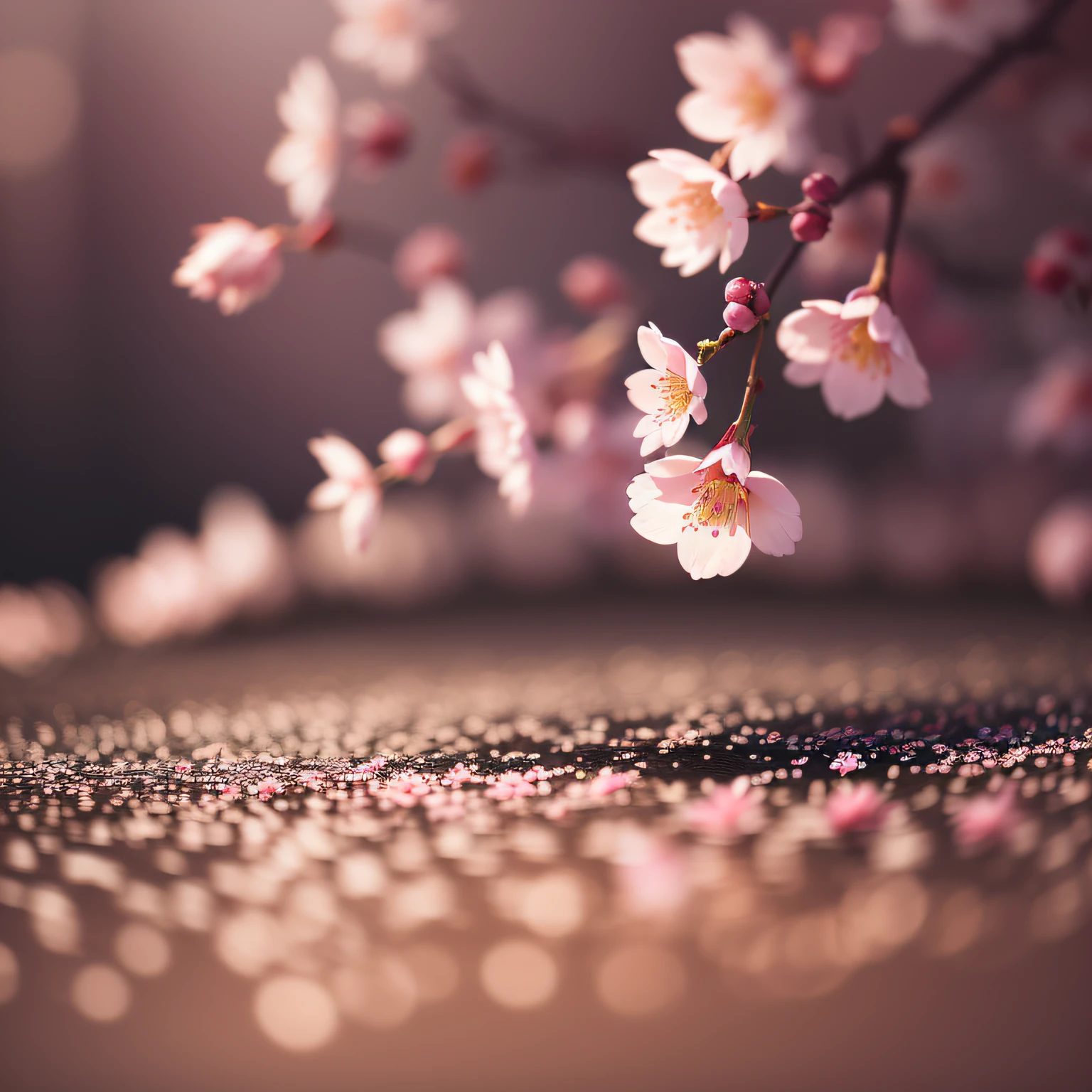 a closeup of cherry blossoms, realism, contemporary art, reflective light, ray tracing, chromatic aberration abuse, Canon, f/1.8, bokeh, overexposure, super detail, high quality, 8k