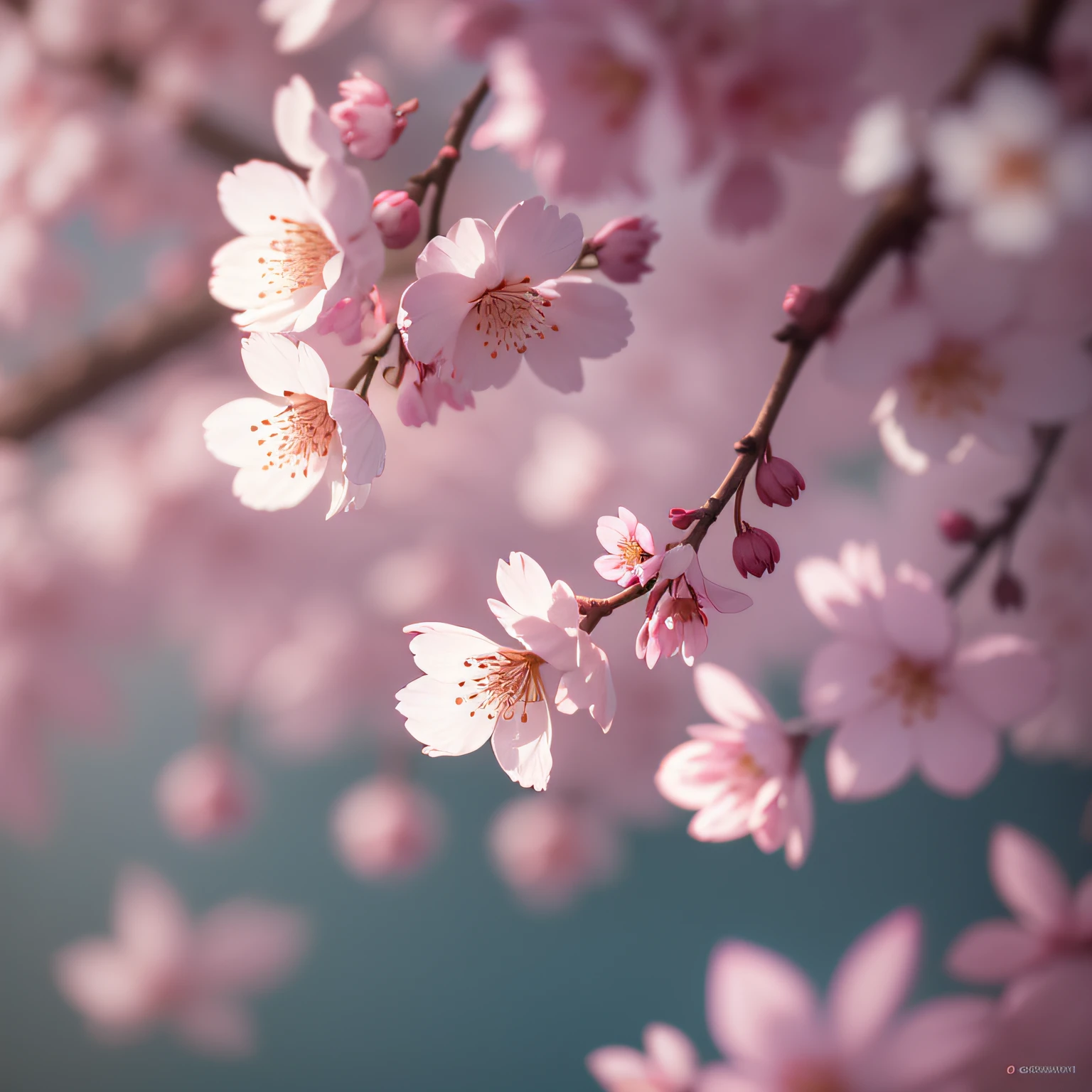 a closeup of cherry blossoms, realism, contemporary art, reflective light, ray tracing, chromatic aberration abuse, Canon, f/1.8, bokeh, overexposure, super detail, high quality, 8k