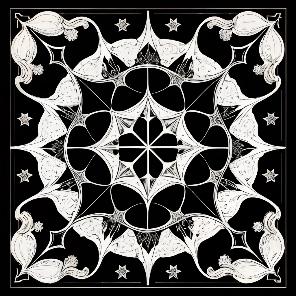 Six-pointed star magic array black and white pattern