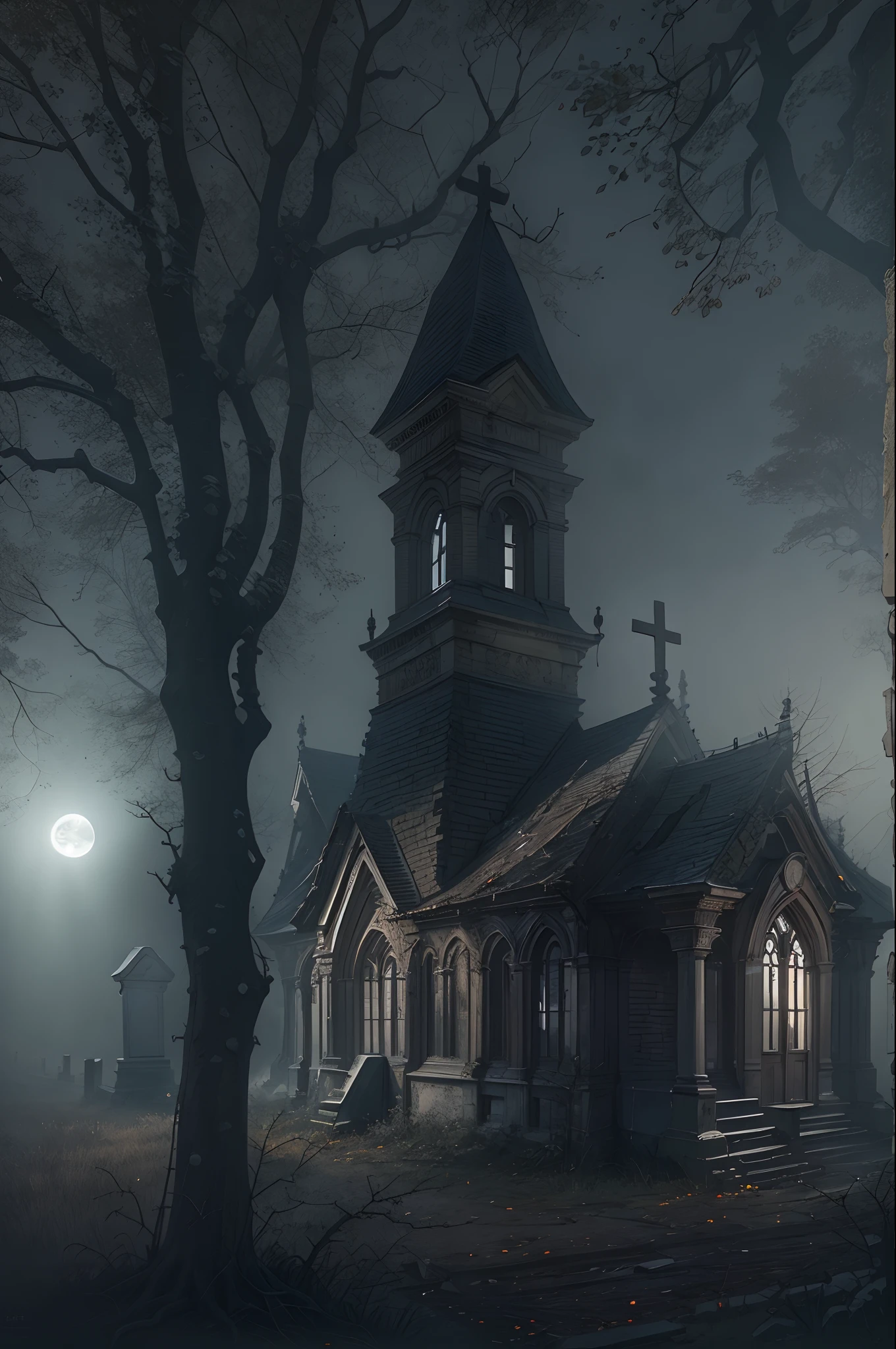 dense fog,Heavy fog,rays of moonlight,UHR,Black Forest,tombs,Thorns,waxy candles,casket,Abandoned church,crosses