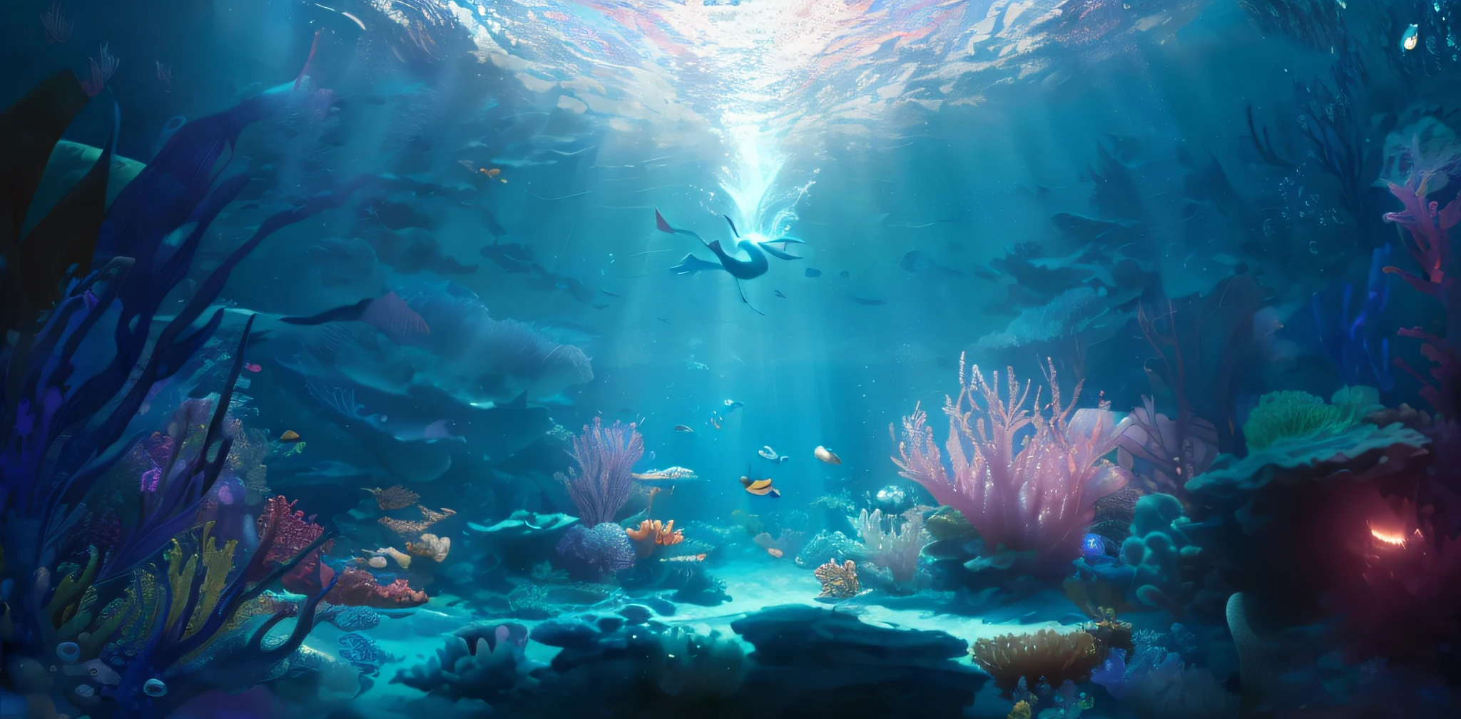 (((8K, RAW photo, Best quality, Masterpiece:1.4))), 超高分辨率, Ultra-detailed, illustration, Close-up, Astonot, Underwater scene of one person swimming in a large aquarium only, closeup cinematic aquatic scene, Underwater scene, frame from pixar movie, The Little Mermaid Magic Kingdom, ocean floor, Global illumination. vfx, Bradley Cooper in《Finding Nemo》Curly, undersea environment, emma watson as sea mermaid, Visually stunning scene, underwater environment, bubbly underwater scenery, highly detailed surreal vfx, ocean floor