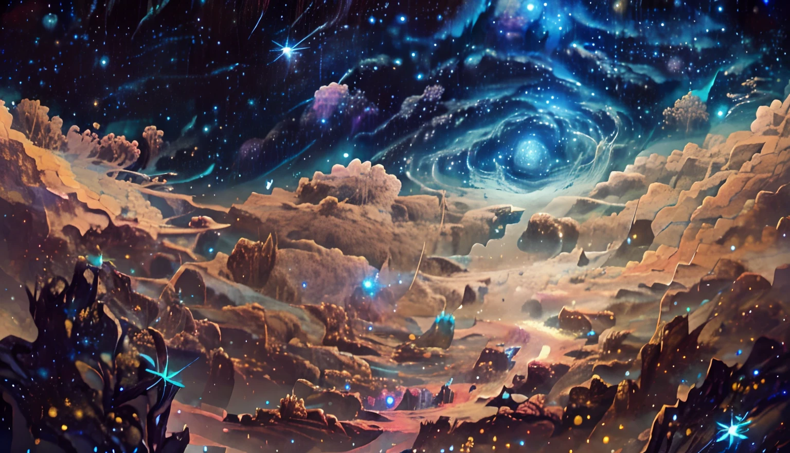 Arafard image of a sky and star clusters filled with stars, Stars and nebulae, cosmic nebulae, Hubble photo background, stellar space, Vast Nebula, cosmic space, starry Nebula, in a cosmic nebula background, Epic Nebula, colorful torn nebulas, A spaceship crossing a nebula, view of the cosmos, amazing space creature 4 k, Dramatic powerful nebula,k hd,A detailed,Pubic area is clear,outerspace,kosmos,Metaverse,sci-fy,