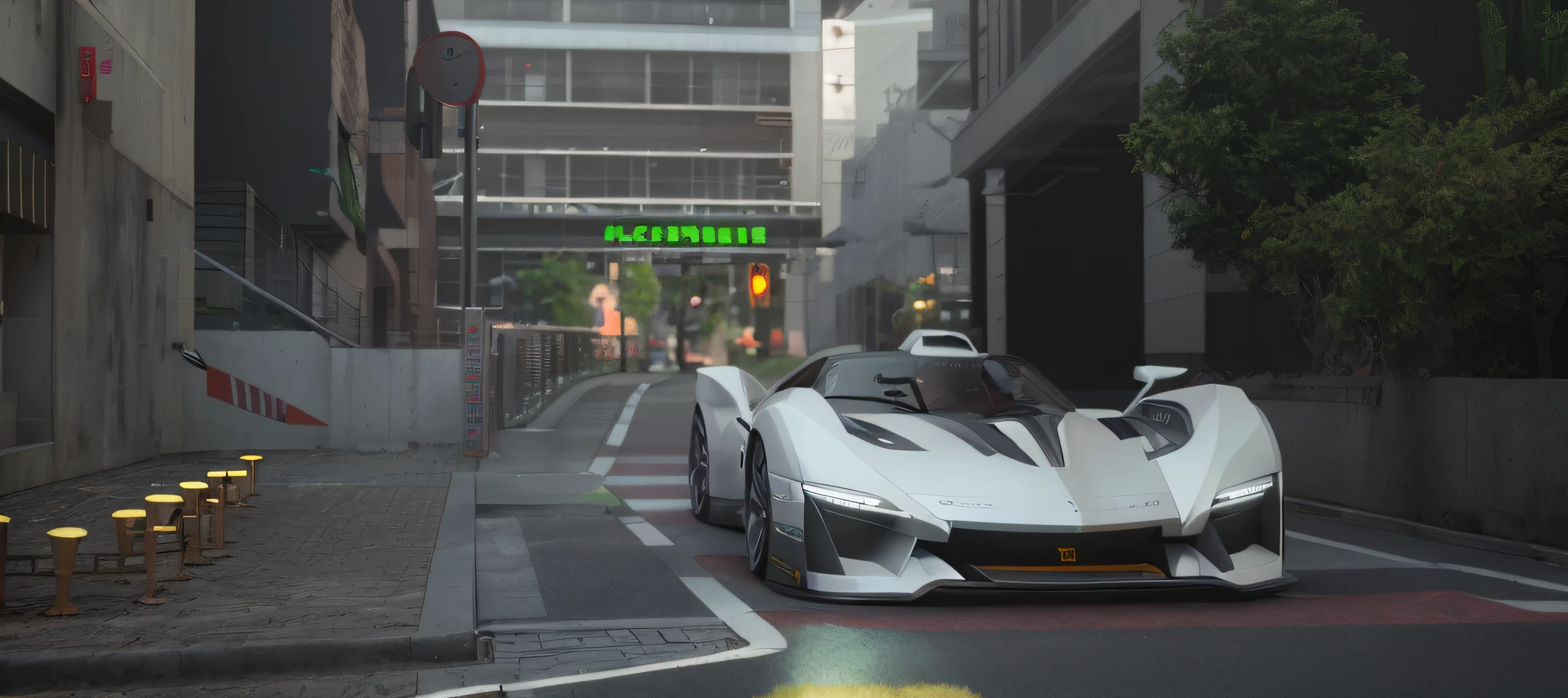 There is a white sports car driving on the streets of the city, 8 k octane comprehensive render, akihiko yoshida. illusory engine, fine details 8k octane rendering, nvidia raytracing demo)), 8k octane render photorealistic, aesthetic octane render, insanely detailed octane render, 8k 辛烷值渲染, 8 k octane render, Realistc octane render