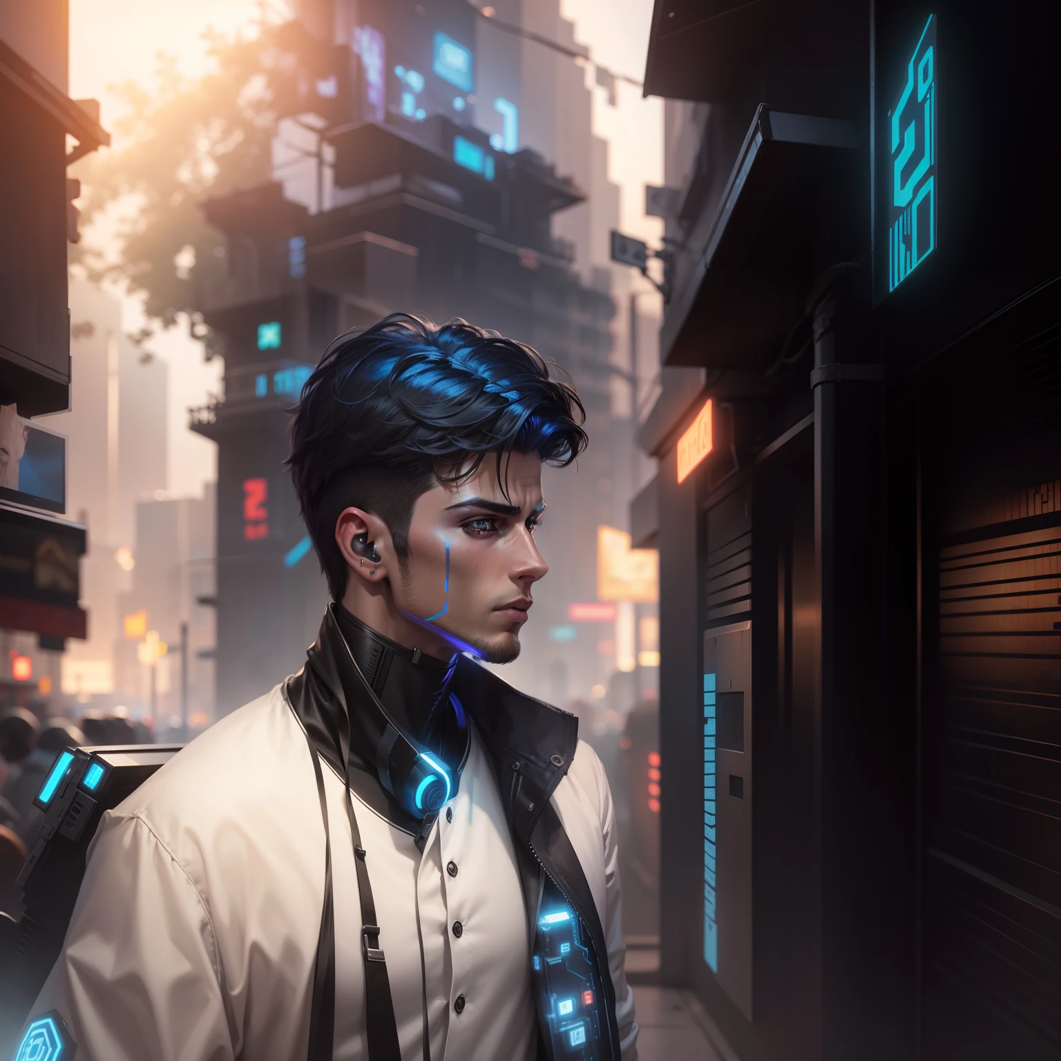 Change background cyberpunk handsome boy, realistic face, 8k, ultra realistic