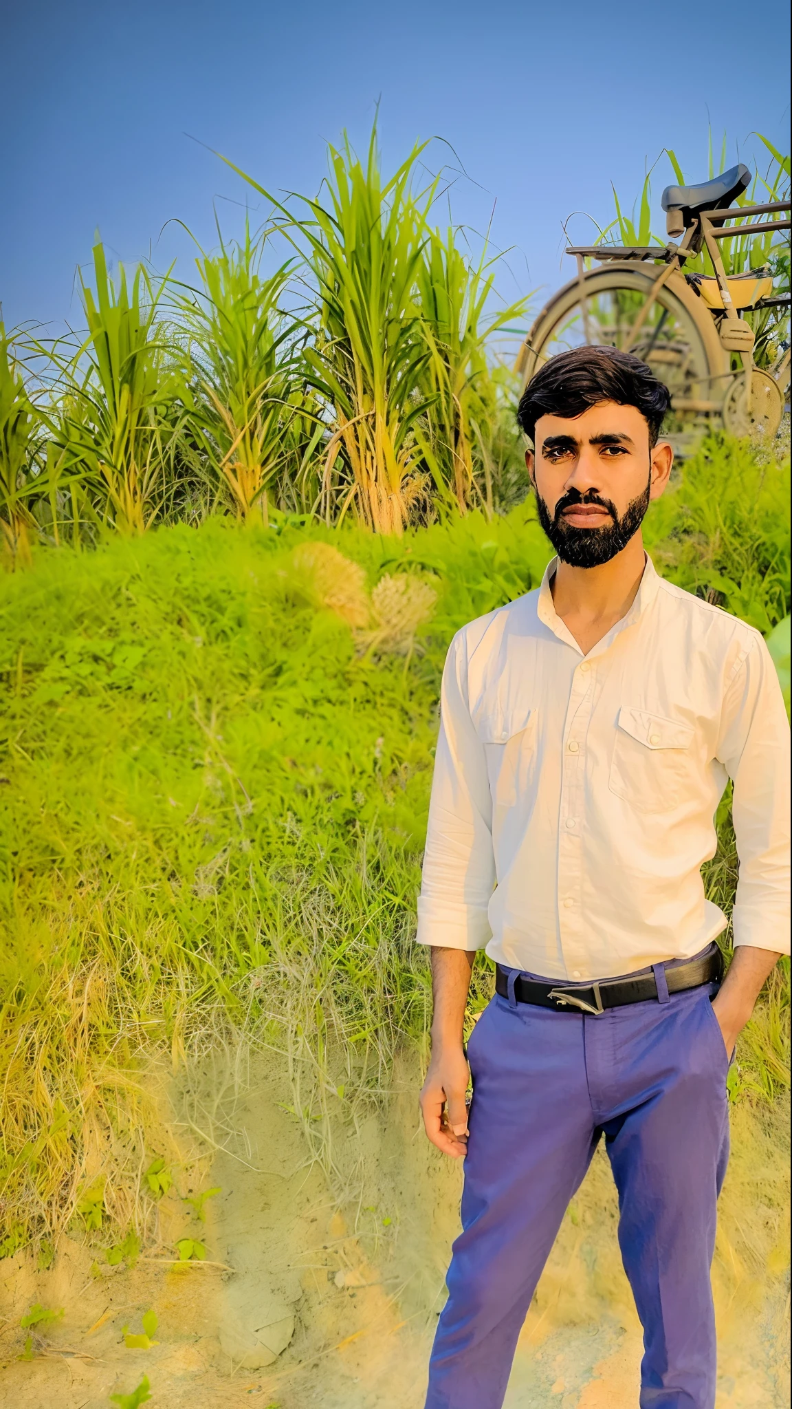 arafed man standing in a field with a bicycle in the background, full body photogenic shot, full body picture, full body photograph, full body photgraph, very very low quality picture, full body model, very clear picture, standing in road, full body in camera, riyahd cassiem, ash thorp khyzyl saleem