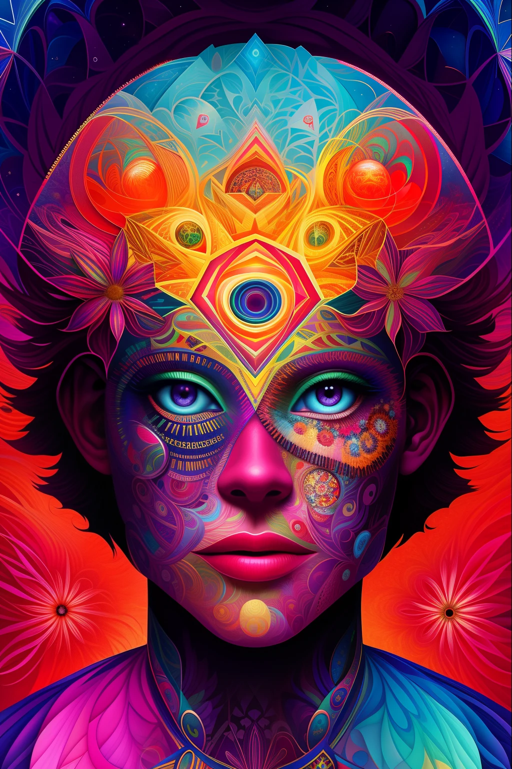 a painting of a giant head with a lot of ordinary things, psychedelic surreal art, estilo dan mumford e alex grey, psychedelic illustration, hyper detailed visionary art, Hyper Visionary Art - Detailed, psychedelic artwork, surreal + altamente detalhado, arte digital altamente detalhada 4k, arte psytrance, Directed by: Justino Geraldo, arte digital detalhada 4K, Arte Trippy, Surreal psychedelic design, desenho camiseta