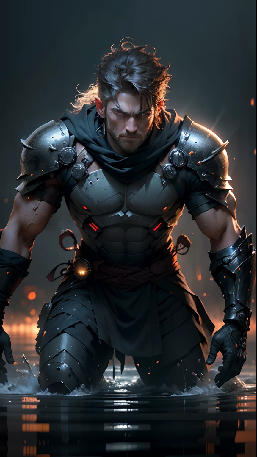 **3D look, A stunning full body portrayal of gerrard butler as leonidas in the 300 movie in the midst of an intense nighttime battle. Nightmare. Japanese style. Cyberpunk. lightning. The dynamic composition showcases the powerful, fluid movements, with muted hues that heighten the dramatic action. impressive, surreal, cinematic lighting, cinematic photoshot, extremely detailed and complex, VFX volume fog around, nighttime, super max, surreal, super detailed, high contrast, Rtx on, Hdr, photography, realistic, dof on, fov on, motion blur, lens flares on, 50mm Prime f/ 1. 8, White balance, Super resolution, Megapixel, ProPhoto RGB, VR, high, epic, Rear half lighting, Lights background, natural lighting, incandescent light, fiber optic, mood lighting, cinema lighting, studio lighting, soft illumination, volumetric, contrast, dark lighting, accent lighting, projection global illumination, Screen space global illumination, Ray tracing global illumination, Red fringing light, 45% cold color grading, Optics, Scattering, Glow, Shadows, hyperrealism, Caustic water, refraction water, exquisite detail, intric ately - detailed, ultra - detailed photography, high - sharpness, high reflection, award - winning photograph