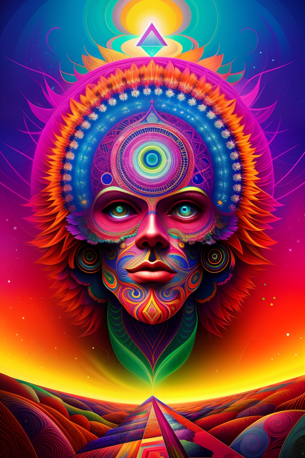a painting of a giant head with a bunch of school stuff, psychedelic surreal art, estilo dan mumford e alex grey, psychedelic illustration, hyper detailed visionary art, Hyper Visionary Art - Detailed, psychedelic artwork, surreal + altamente detalhado, arte digital altamente detalhada 4k, arte psytrance, Directed by: Justino Geraldo, arte digital detalhada 4K, Arte Trippy, Surreal psychedelic design, desenho camiseta