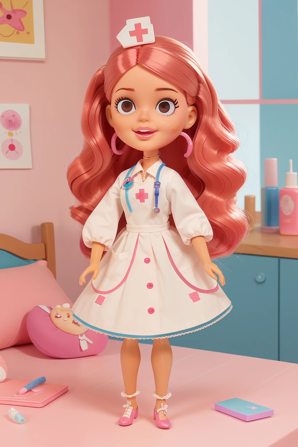 boneca barbie nurse, cores vibrantes