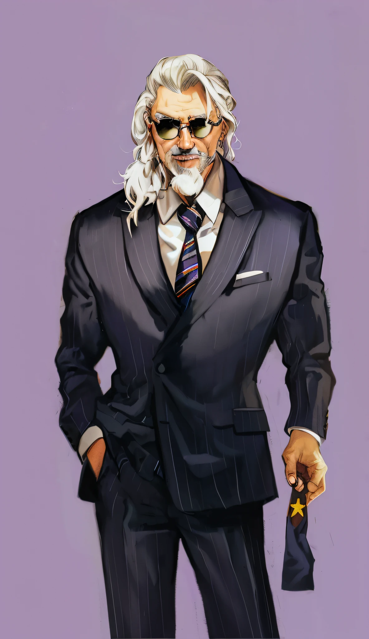 Caricature of an old man in a suit, Tie, and sunglasses, professor clothes,A detailed face,delicated face,anime masterpiece,4k,a old man, joe biden as a jojo character, joe biden as an anime villain, hideaki anno anime, character full body portrait, he is wearing a suit, dressed in a suit, wearing a strict business suit, wearing a strict business suit,Delicate black sunglasses,