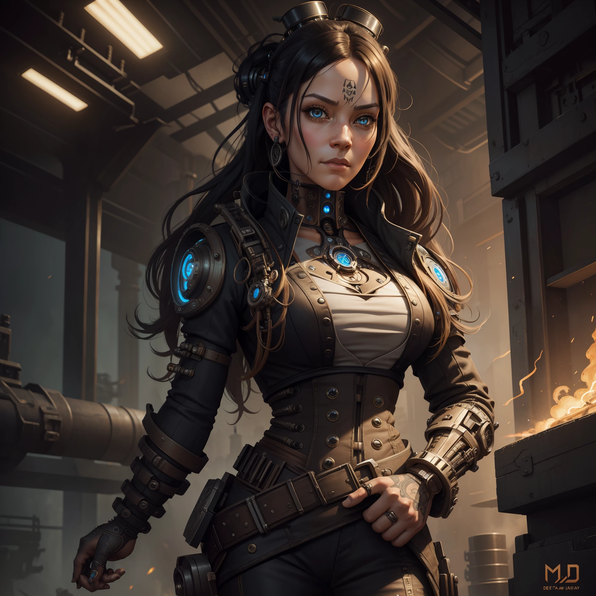 Full-length cyborg | full-length portrait| detaled face| symmetric| steampunc| ciberpunk| A cyborg| Intricate, detailed| scale| A hyper-realistic| 电影灯光| digital arts| ConceptArt| MDJRNY-V5 Style