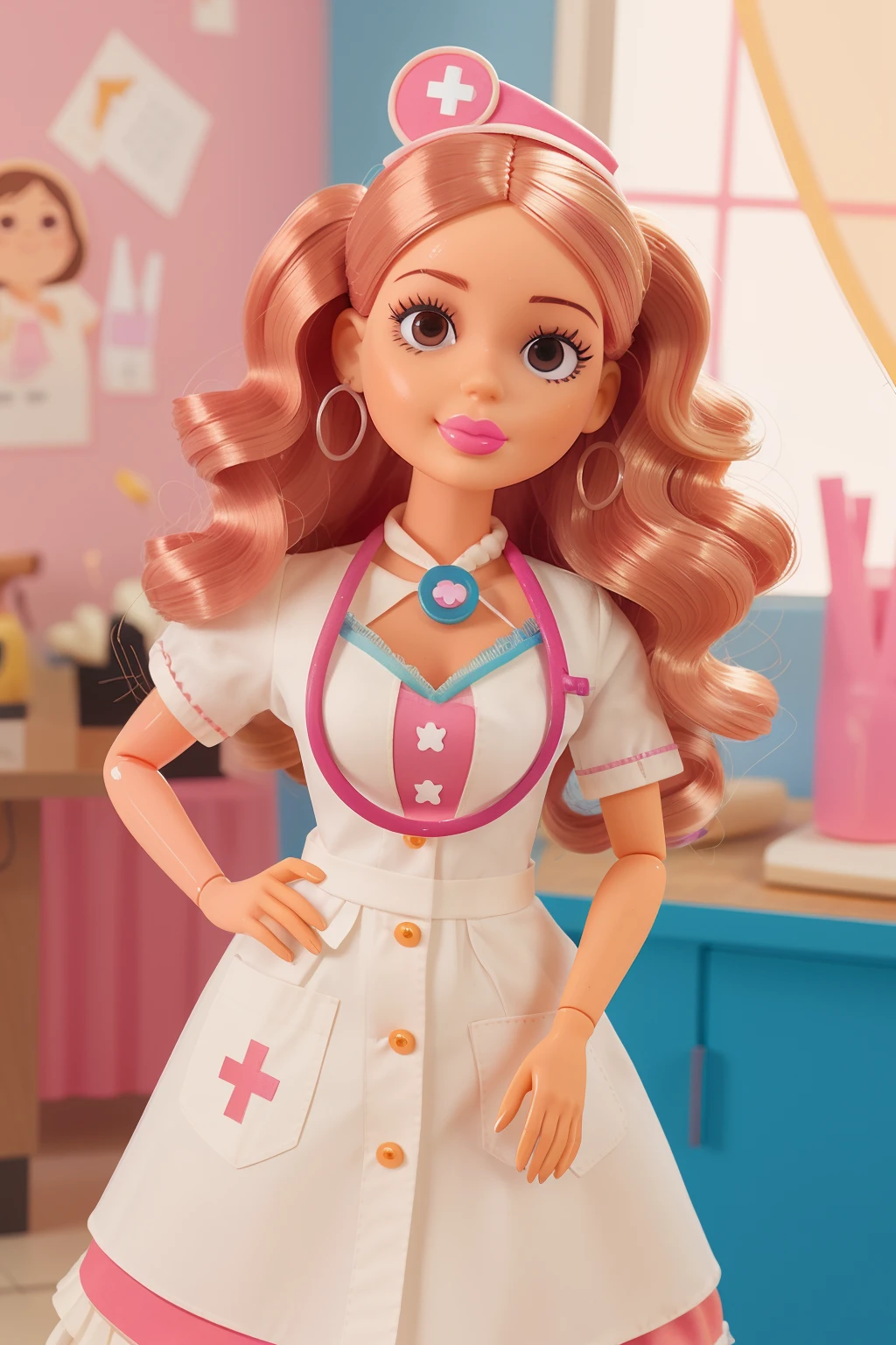 boneca barbie nurse, cores vibrantes