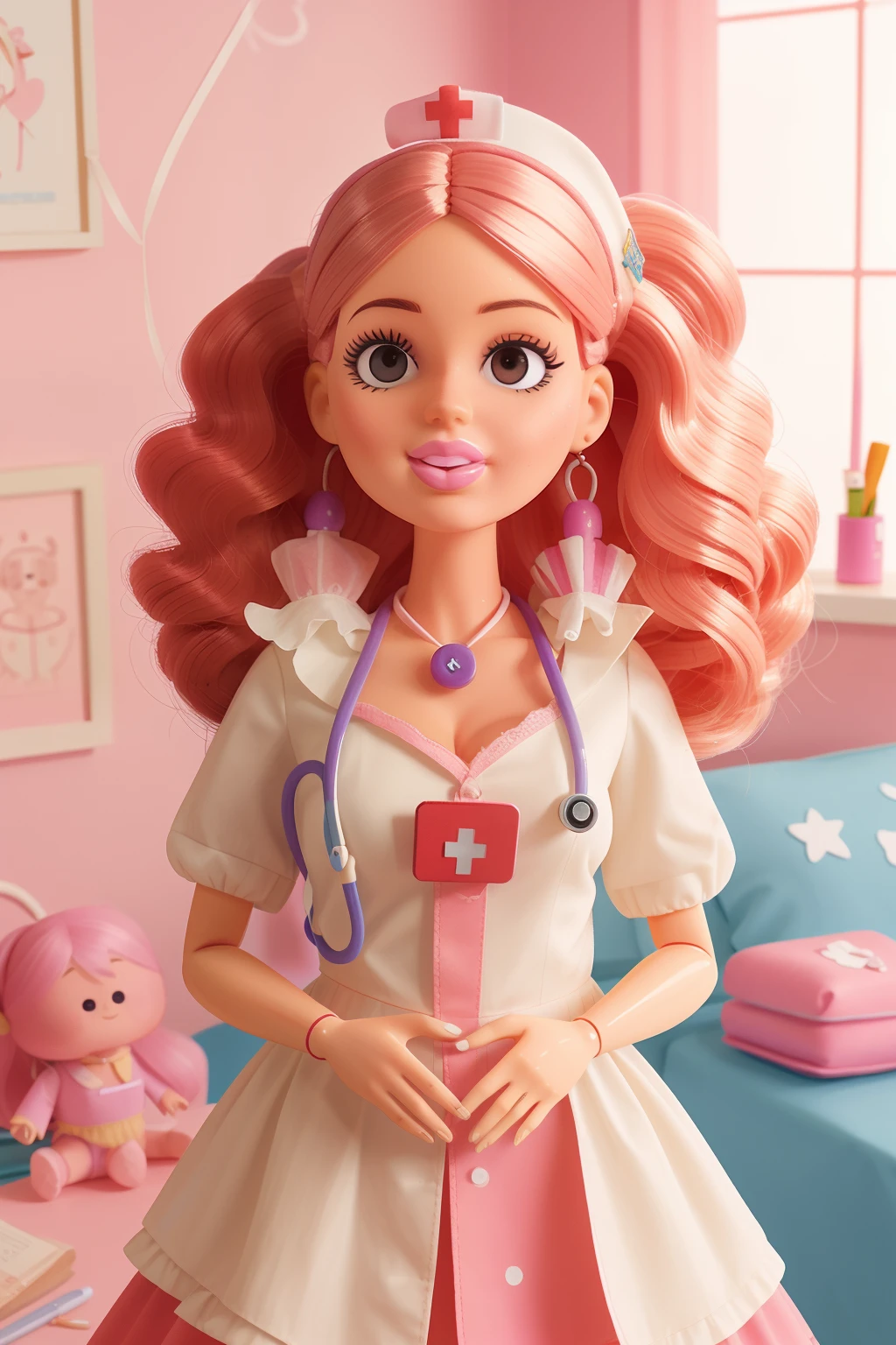 boneca barbie nurse, cores vibrantes